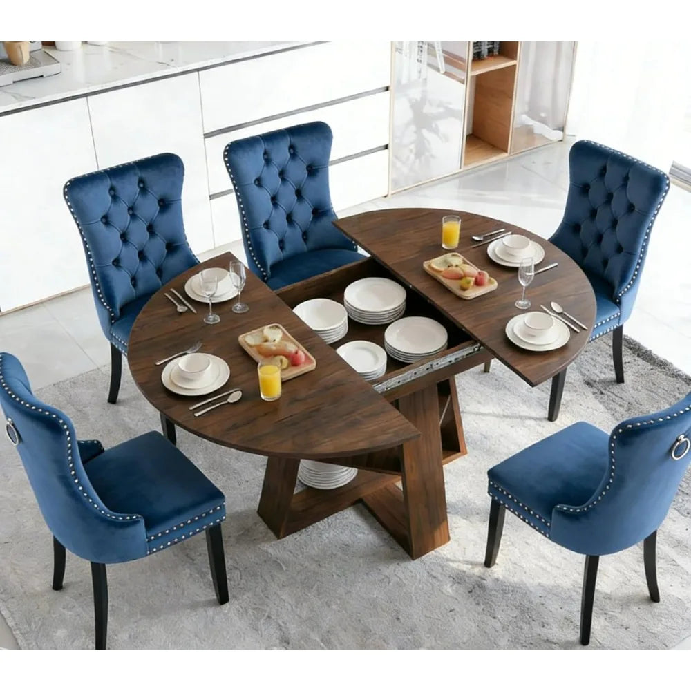 MOYU Oval Extendable Dining Table Set With Velvet Tufted Chairs