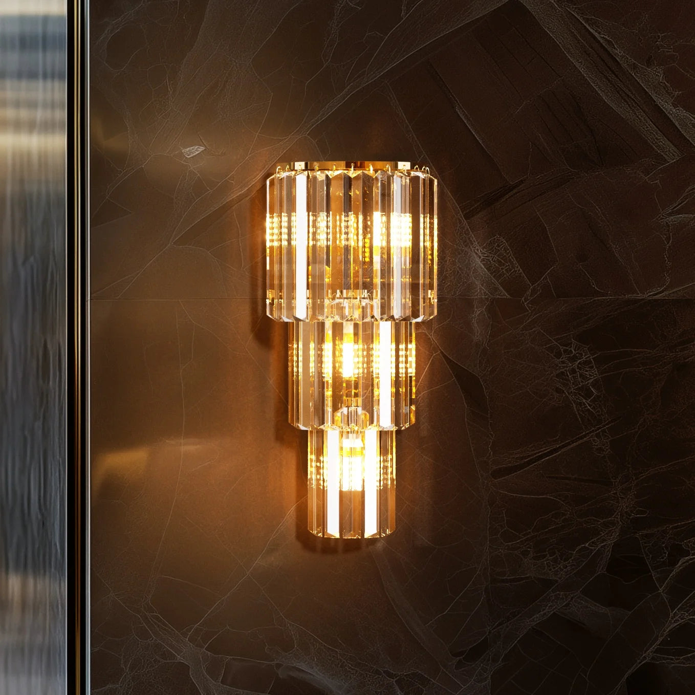 LUVODI Modern Crystal Wall Lamp Three Layer Sconce E14 LED