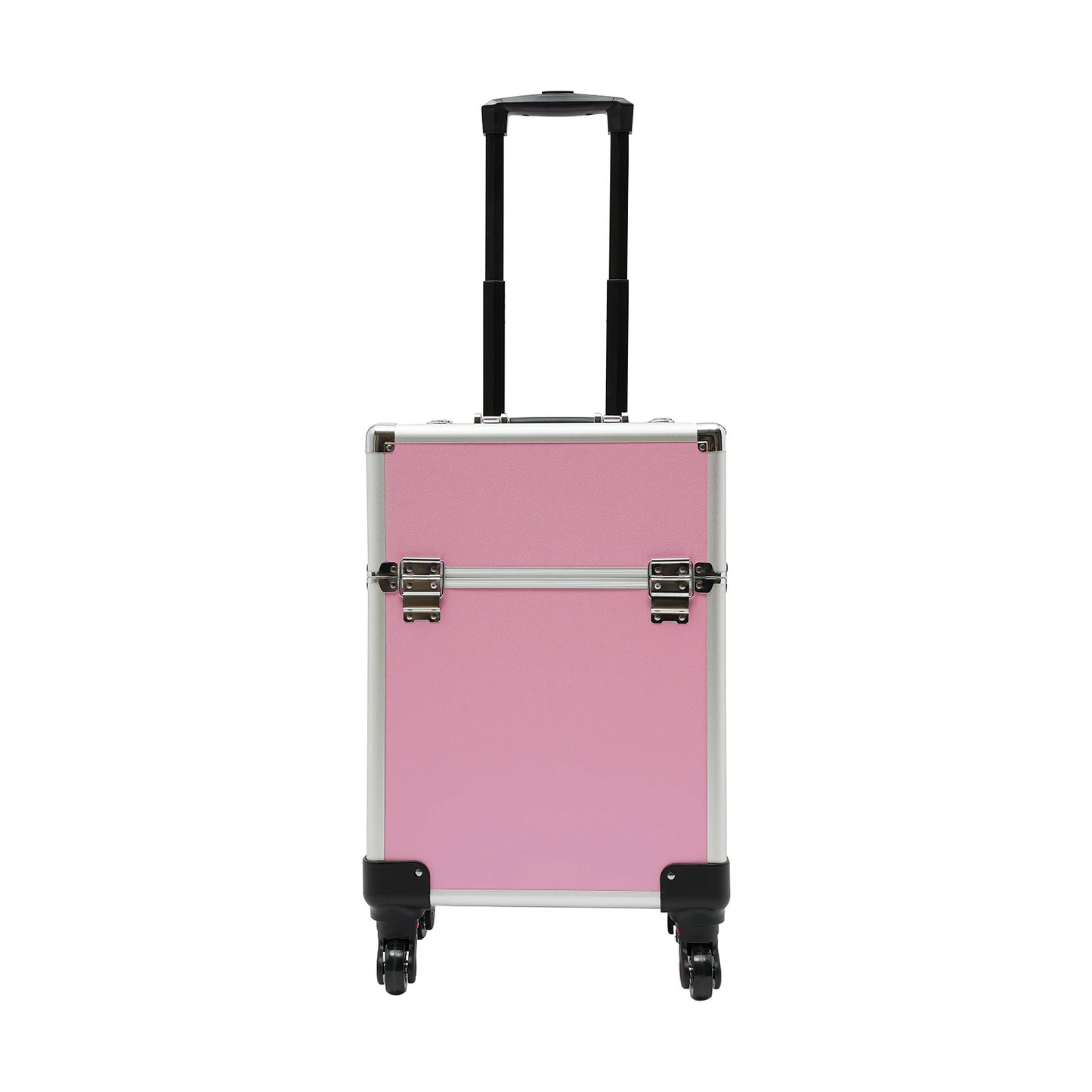 18" Aluminum Makeup Train Case, Rolling Cosmetic Organizer Cart with Key Lock, Large Portable Beauty Storage Suitcase for Professional Travel Salon