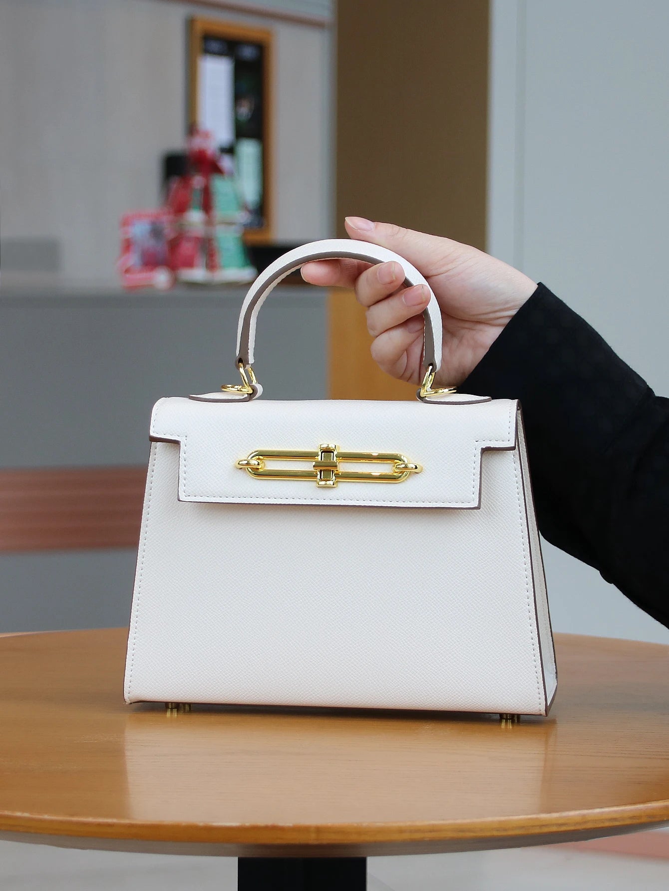 Palm Print Leather Box Handbag For Women Portable Light Luxury