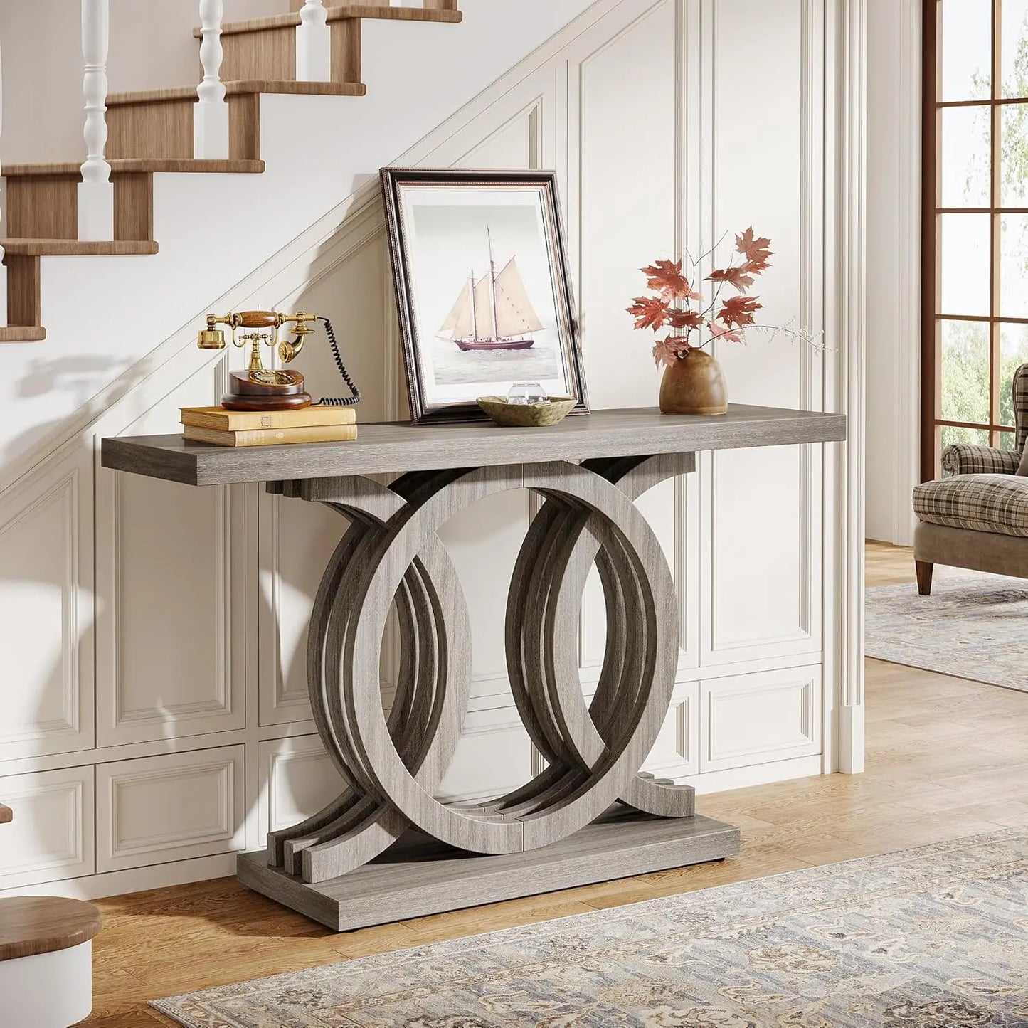Little Tree Console Table With Geometric Wood Base