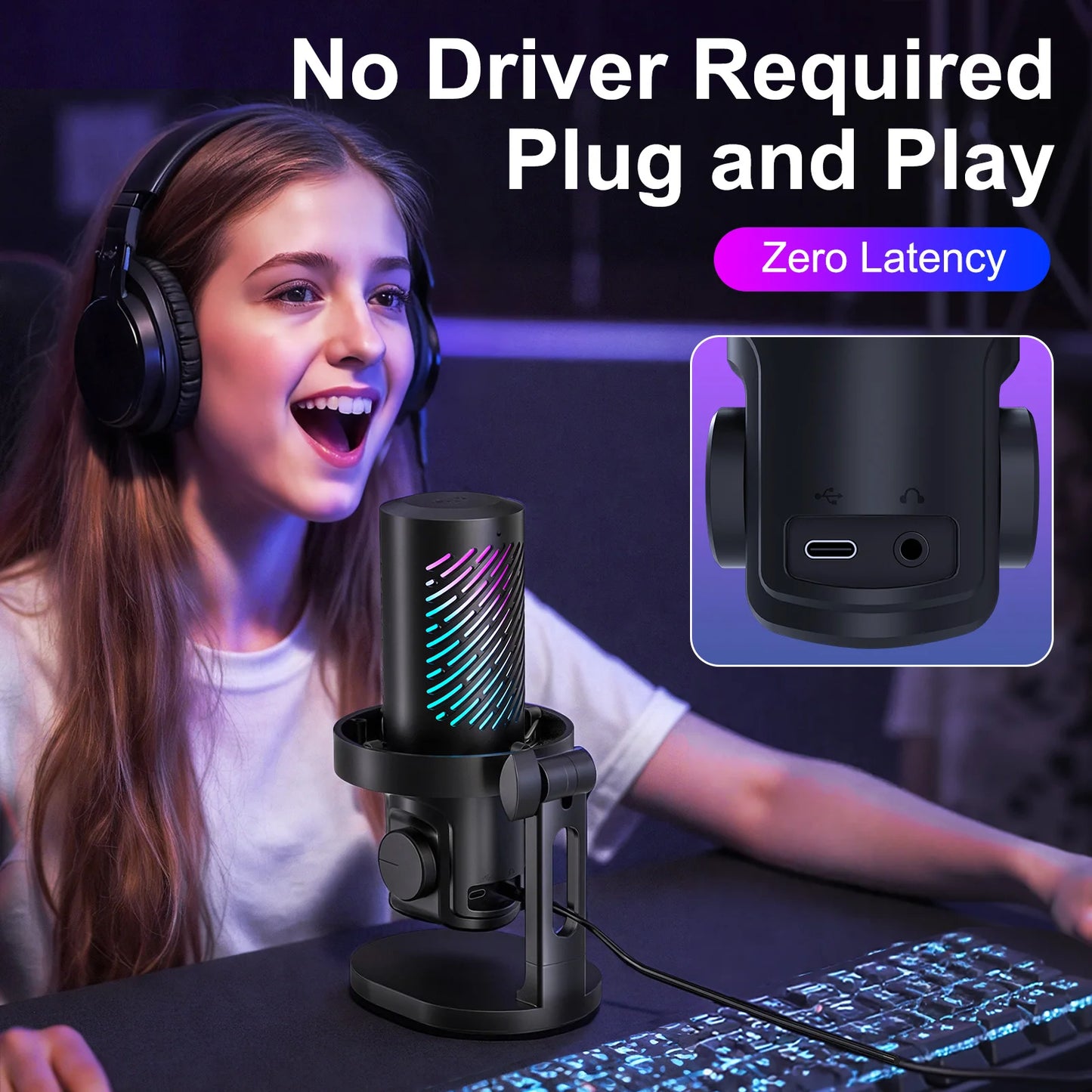 Tenlamp New  RGB USB Streaming Microphone ,Professionl Computer Condenser Mic For PC Mac Recording YouTube Podcasting Gaming Laptop Desktop