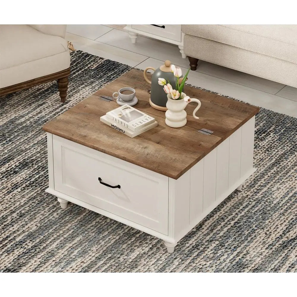 Armhouse Solid Wood Coffee Table With Storage Cabinet