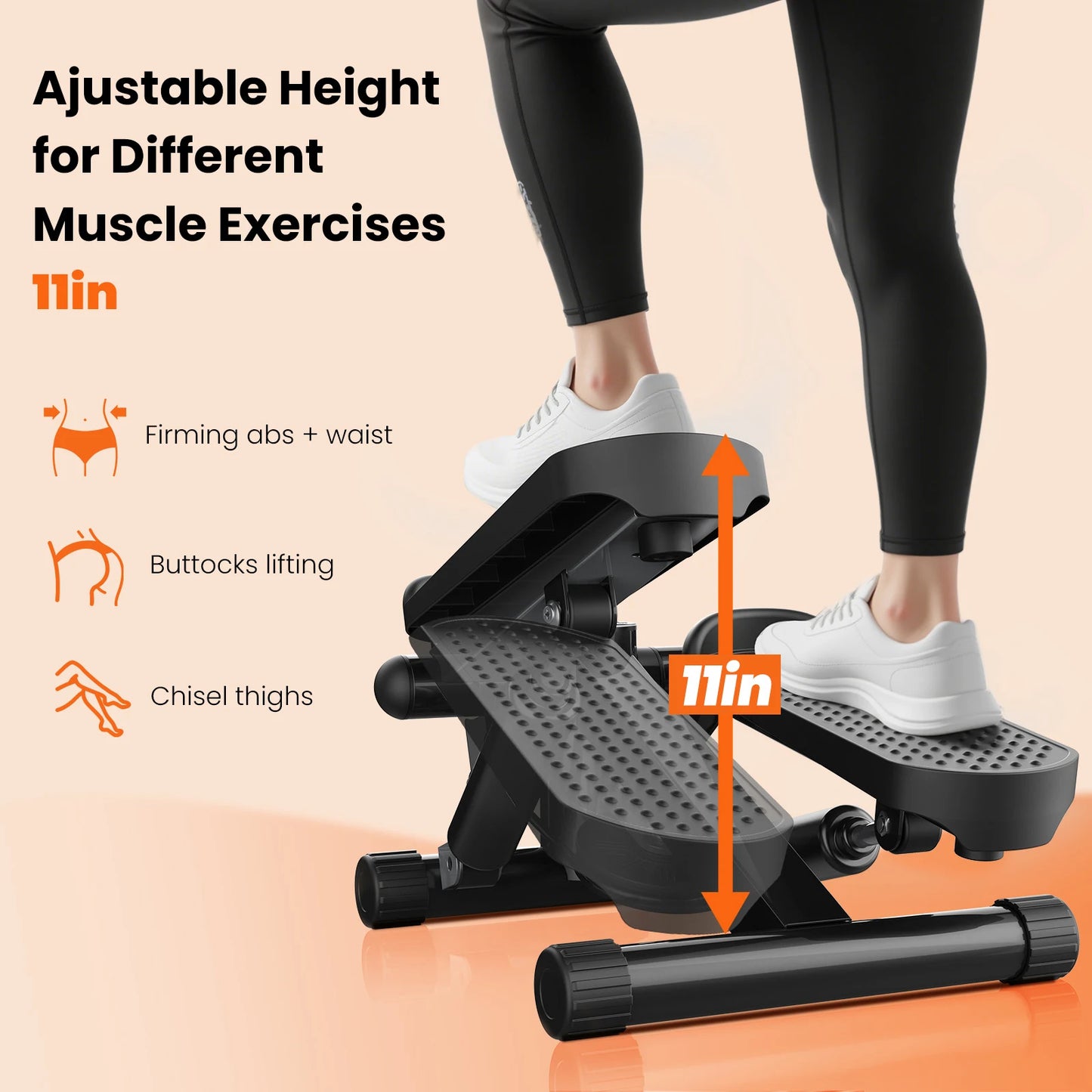 JHK Mini Stepper with Resistance Bands 300 LBS Weight Capacity Hydraulic Home Stepper Machine Compact Cardio Equipment with LCD Monitor No Assembly Required