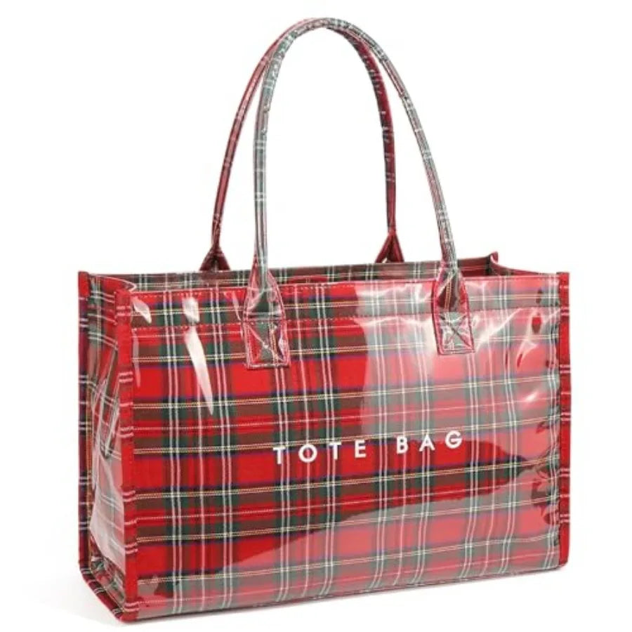 PVC Tote Bag For Women Plastic Purse Kraft Paper Letter Print