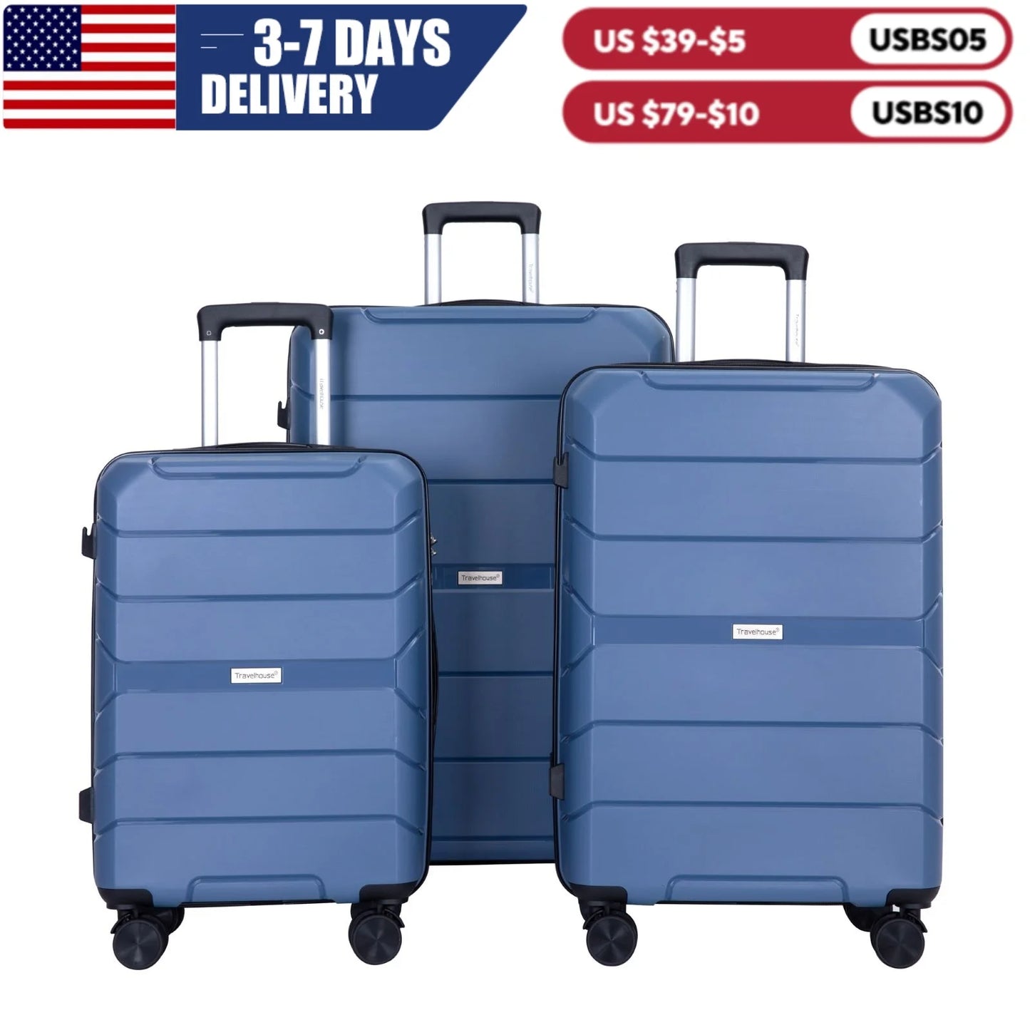 Travelhouse Hardshell Spinner Luggage Set Lightweight Three Piece