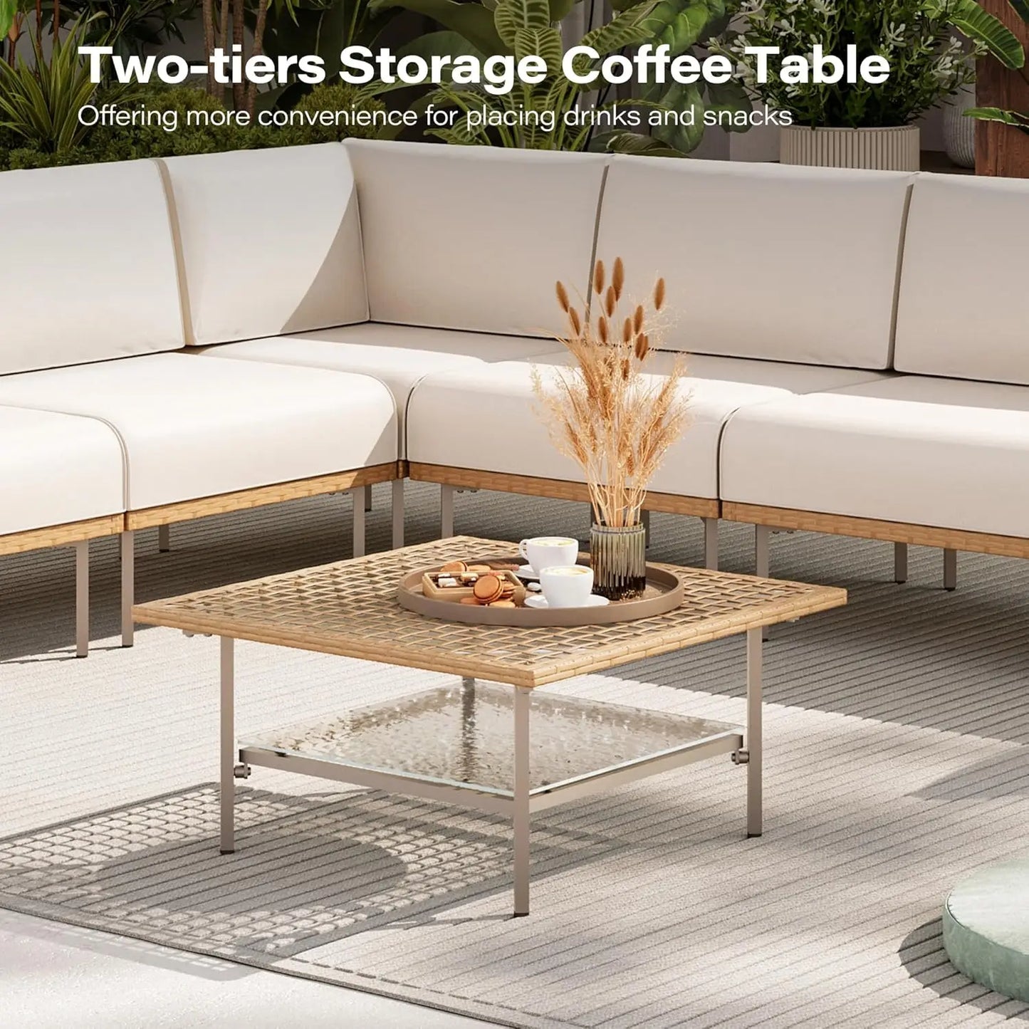 Outdoor 7 Piece Wicker Patio Conversation Set With PE Rattan