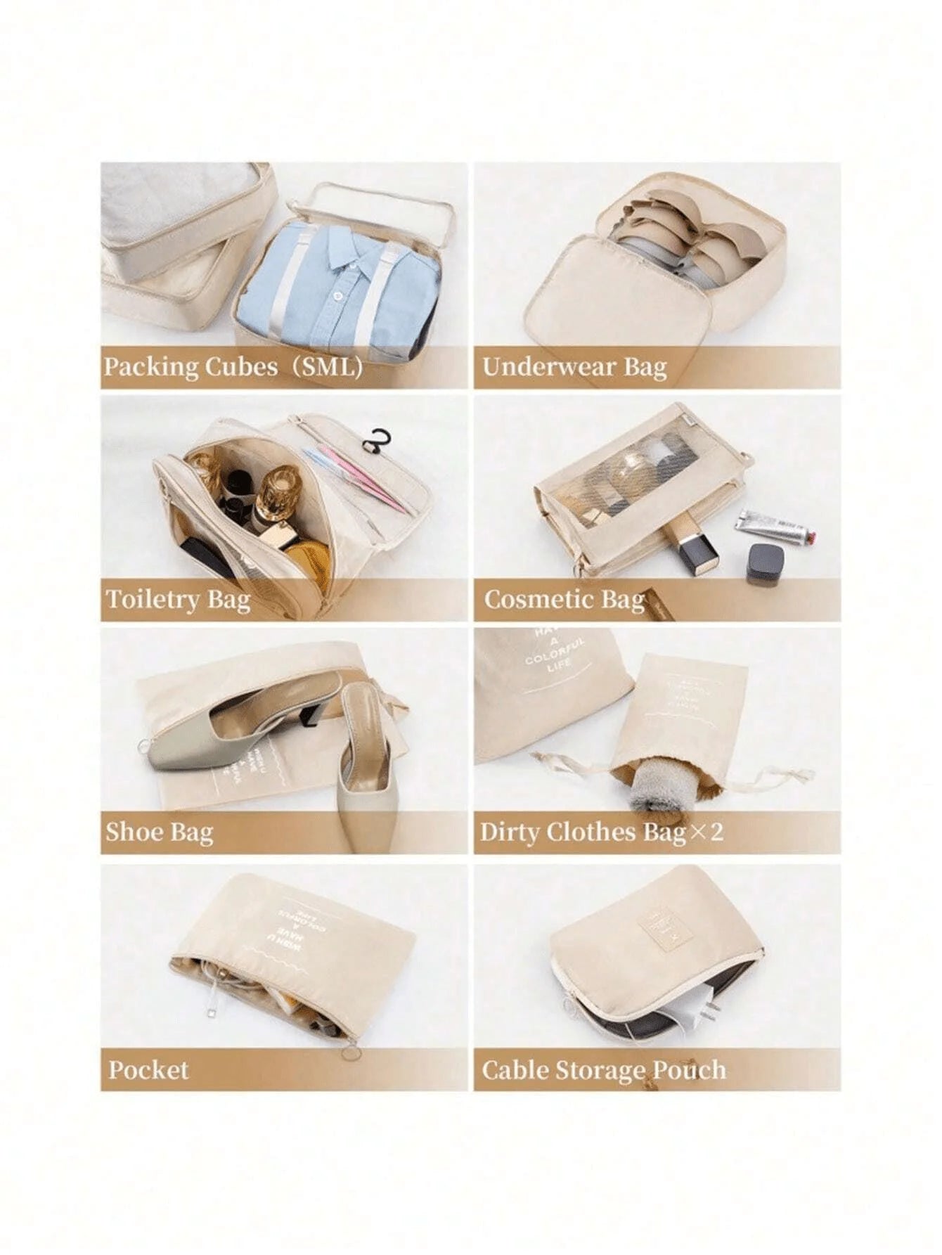 11 Piece Travel Packing Cubes Set, Luggage Organizer with Toiletry Makeup Bags, Shoe Underwear Clothing Storage Bags for Suitcase