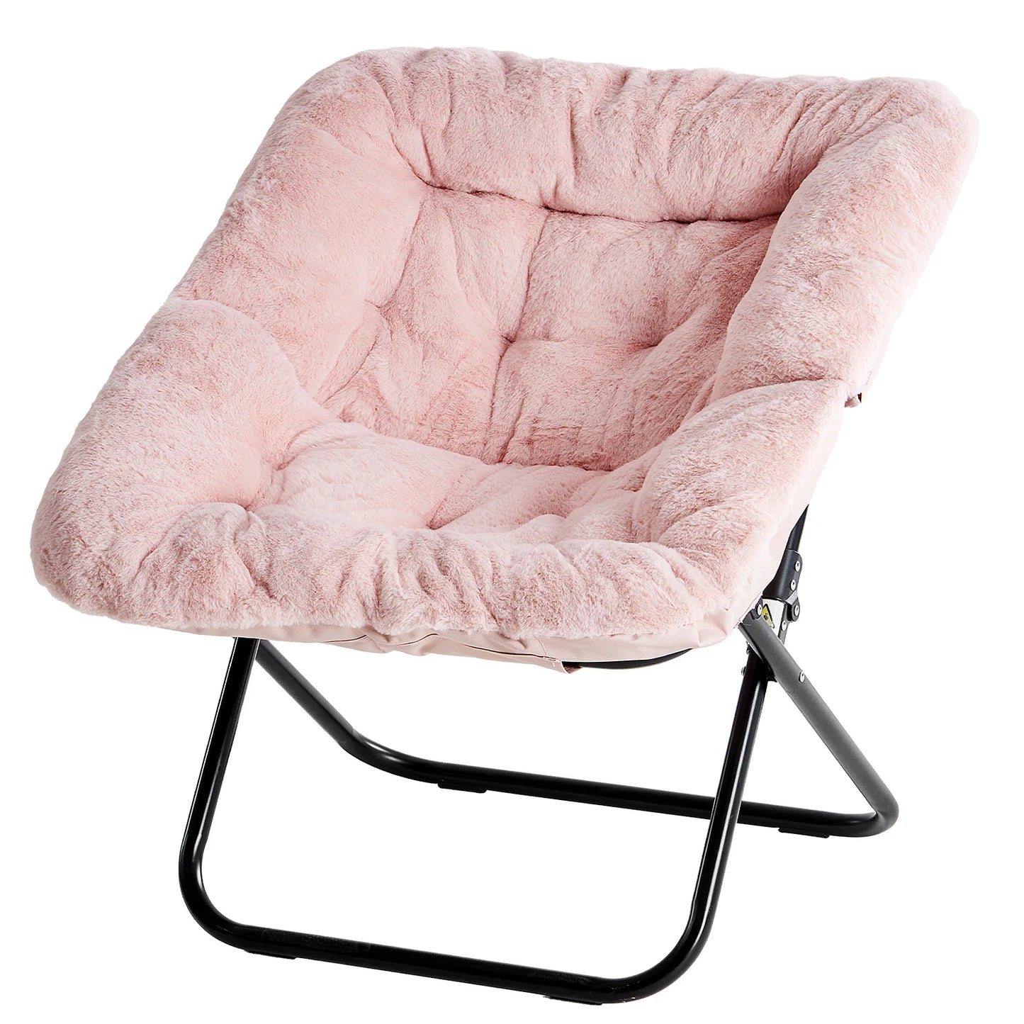 JHK Faux Fur Saucer Chair Folding Lounge With Metal Frame