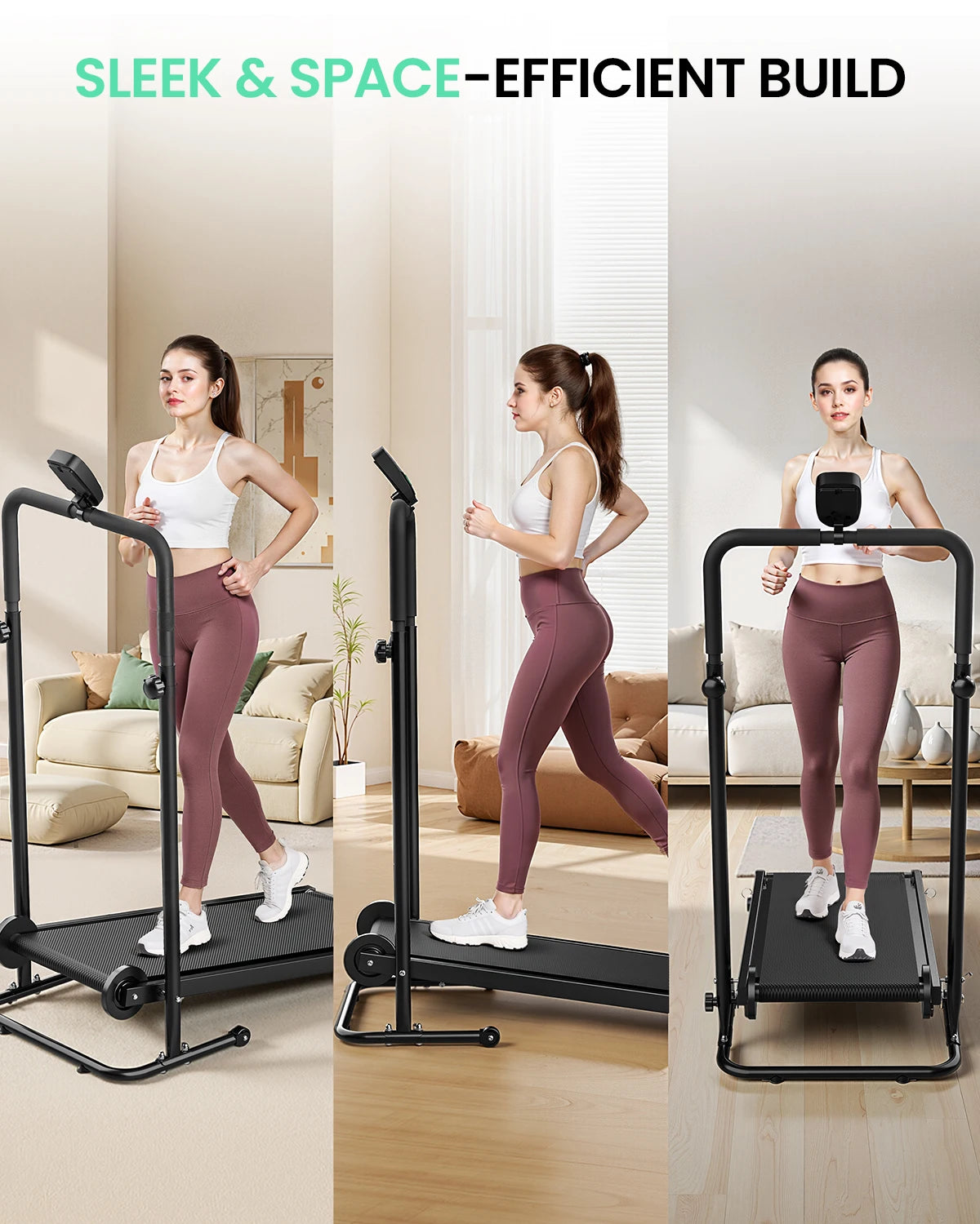 AKLUER Motorless Treadmill With Dual Flywheels LCD Monitor