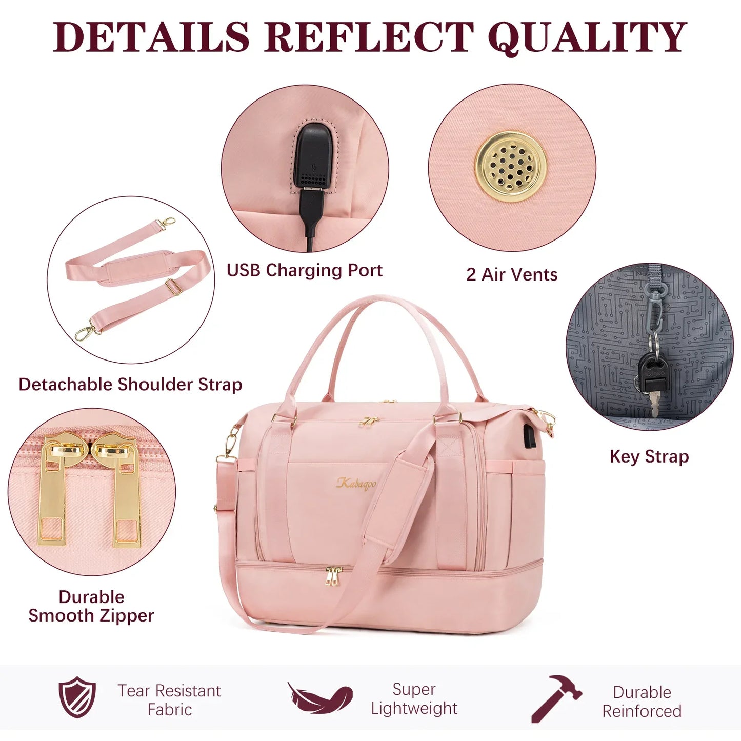 2PC Large Capacity Travel Duffle HandBag Weekender Bag For Women Gym Bag with USB Charging Port Shoe Compartment Carry on Overnight
