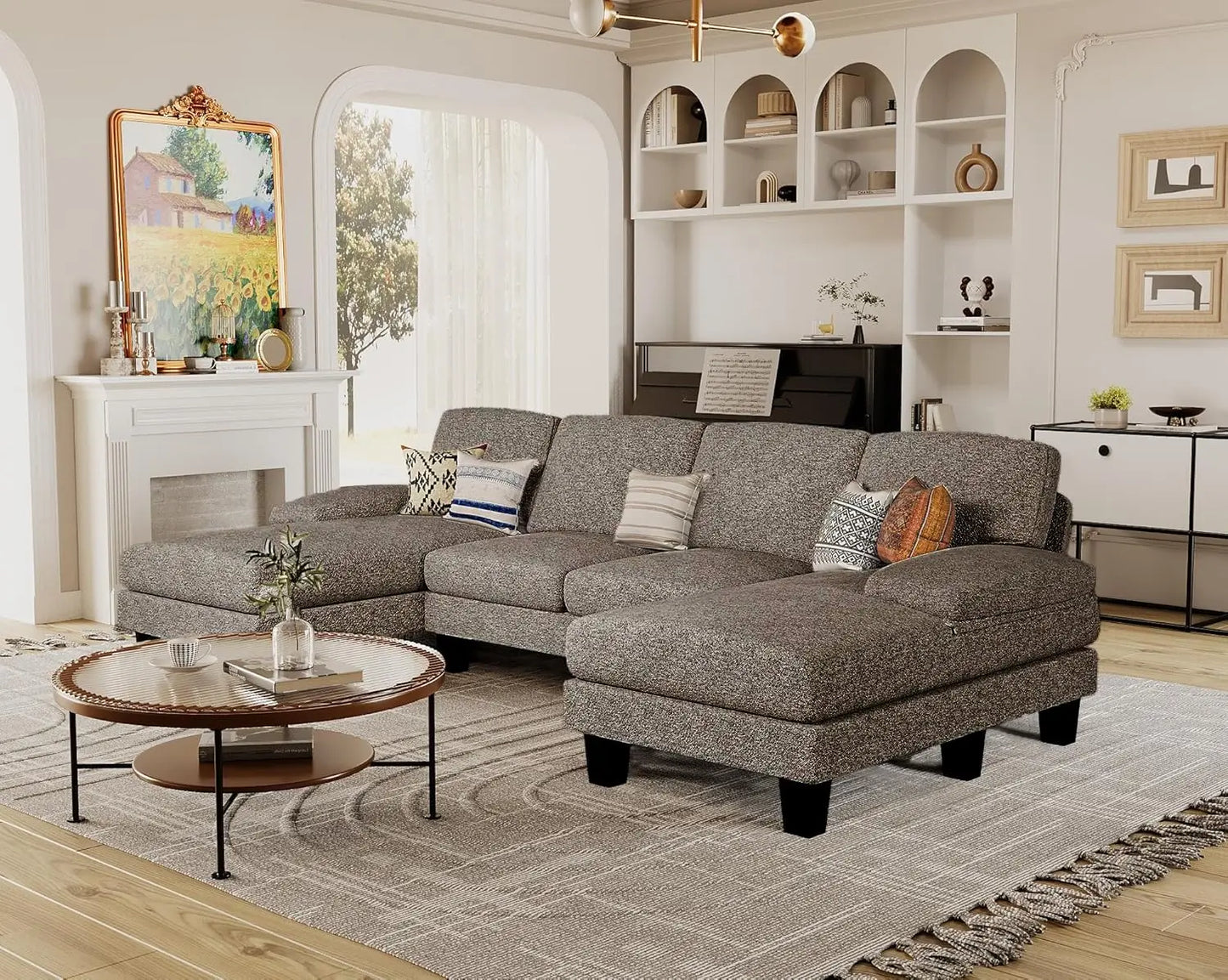 Sectional Couches for Living Room U-Shaped Linen Fabric Sofa