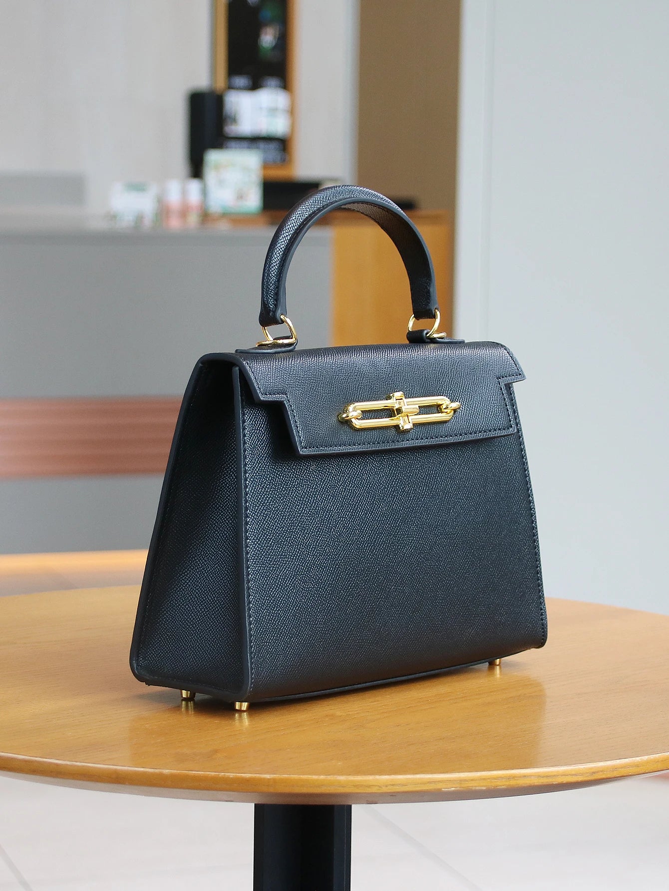 Palm Print Leather Box Handbag For Women Portable Light Luxury