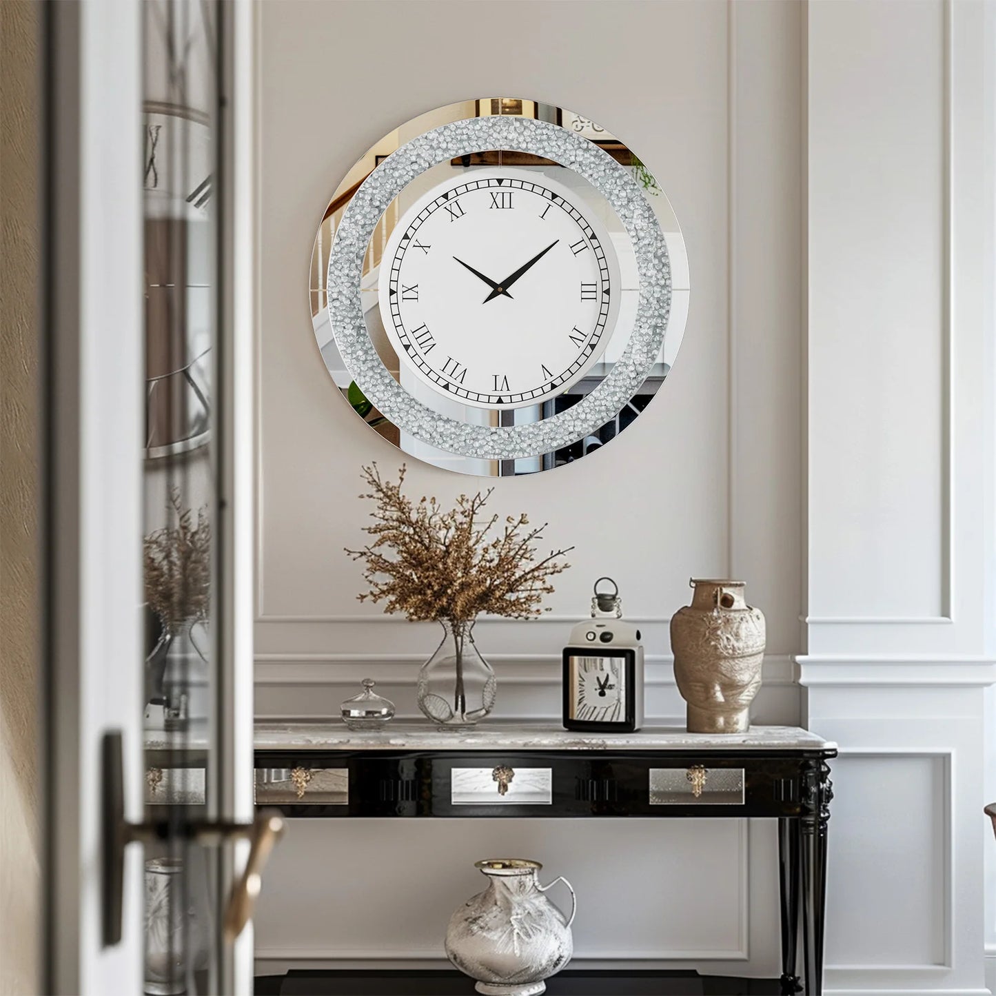 Crystal Sparkle Mirrored Wall Clock For Living Room