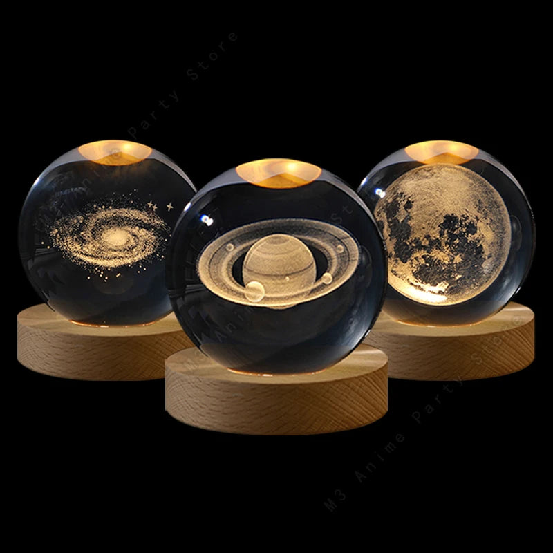 3D Crystal Ball Night Light Led Galaxy Lamp Saturn Moon