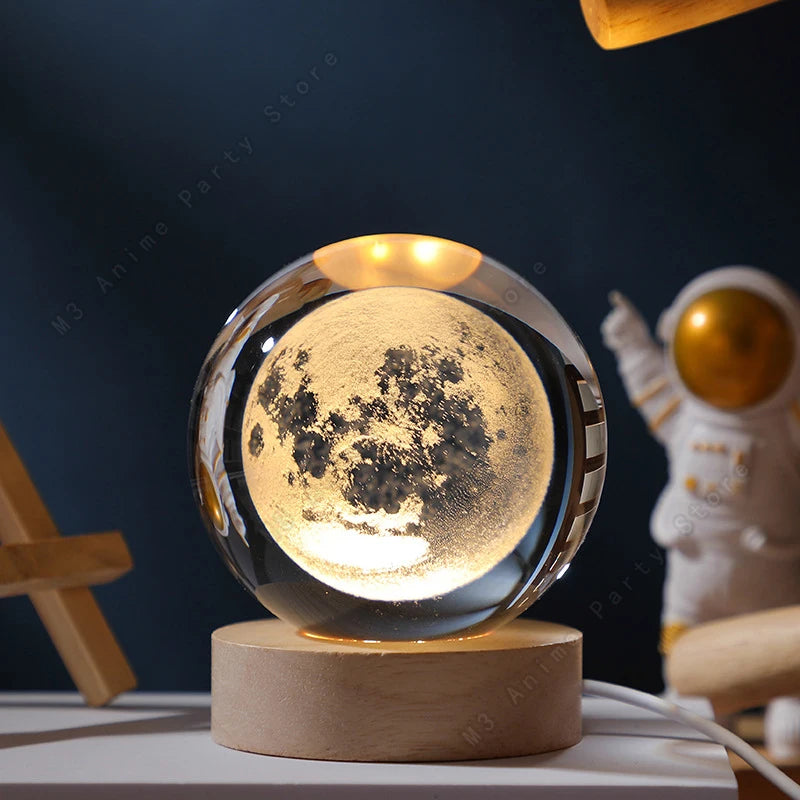 3D Crystal Ball Night Light Led Galaxy Lamp Saturn Moon