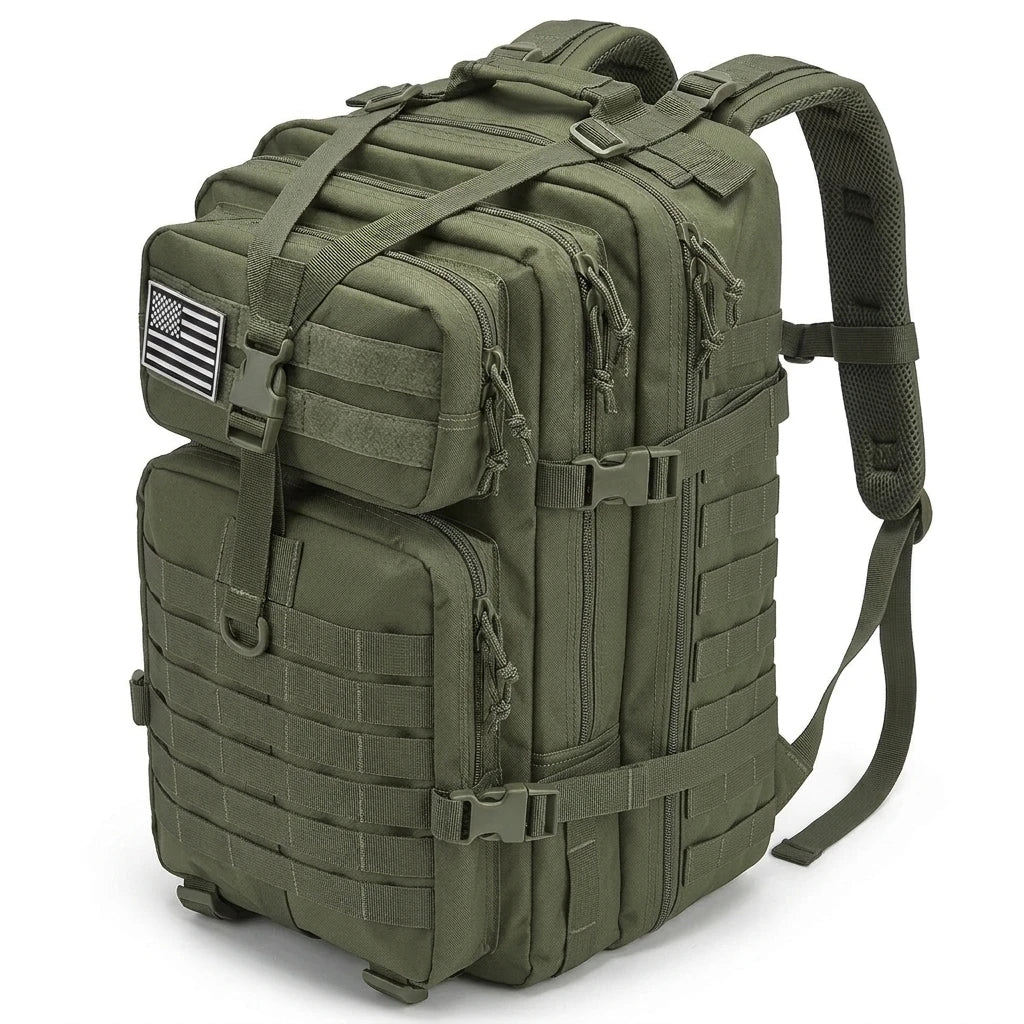 Men 45L Tactical Hiking Backpack Molle Mountaineering Water Resistant Outdoor Camping Trekking Backpacking Bushcraft Travel Rucksack Bug Out Bag Survival Emergency Large Capacity Climbing Cycling Daypack Women Durable Wear Re