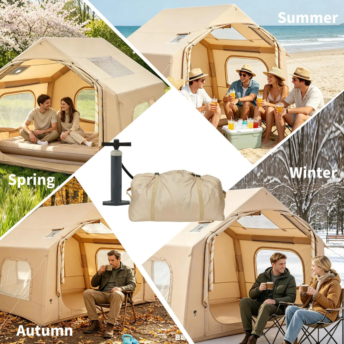 Inflatable Glamping Tent Featuring Skylight Stove Jack For Camping