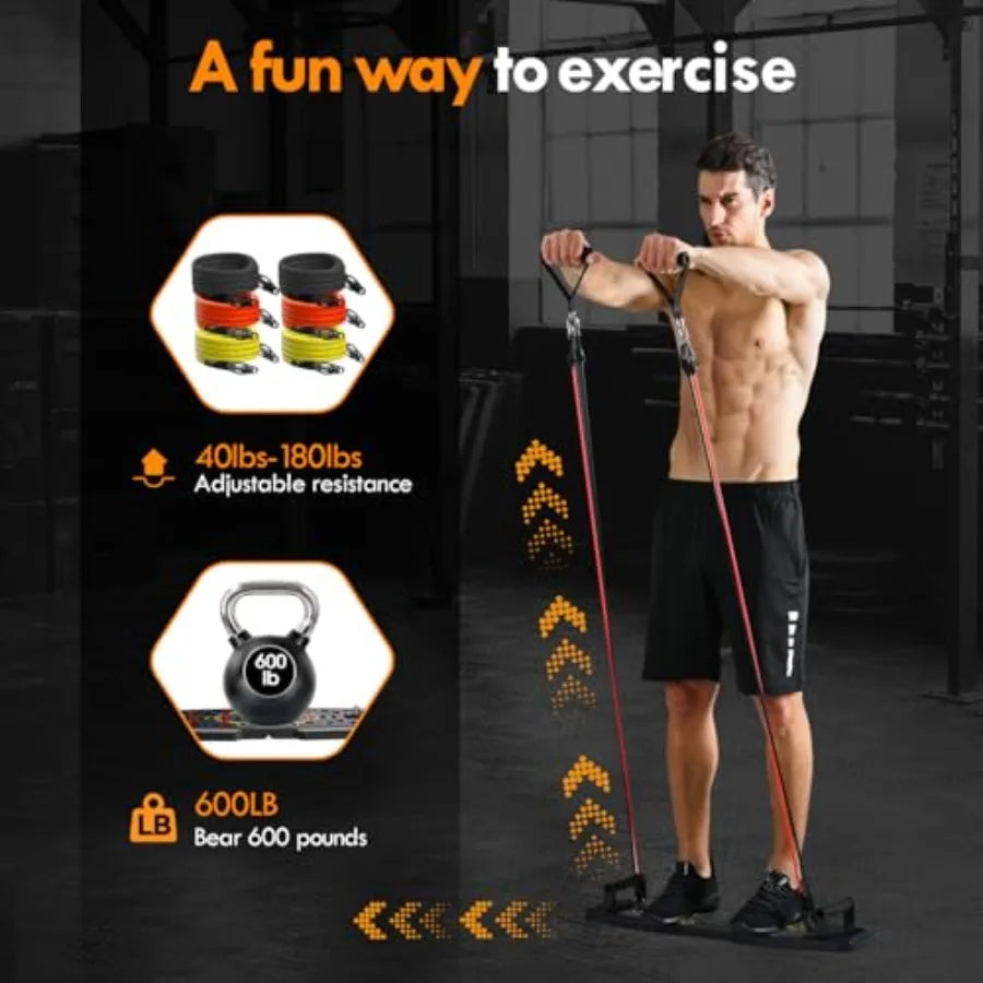 Push Up Board, Home Gym, Portable Exercise Equipment, Pilates Bar and 20 Fitness Accessories with Resistance Bands and Ab Rolle