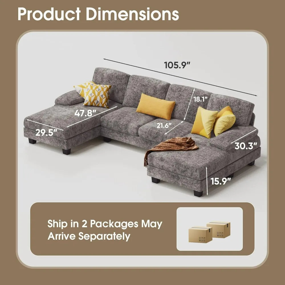 Furmax U-Shaped Sectional Sofa Couch in Linen Fabric
