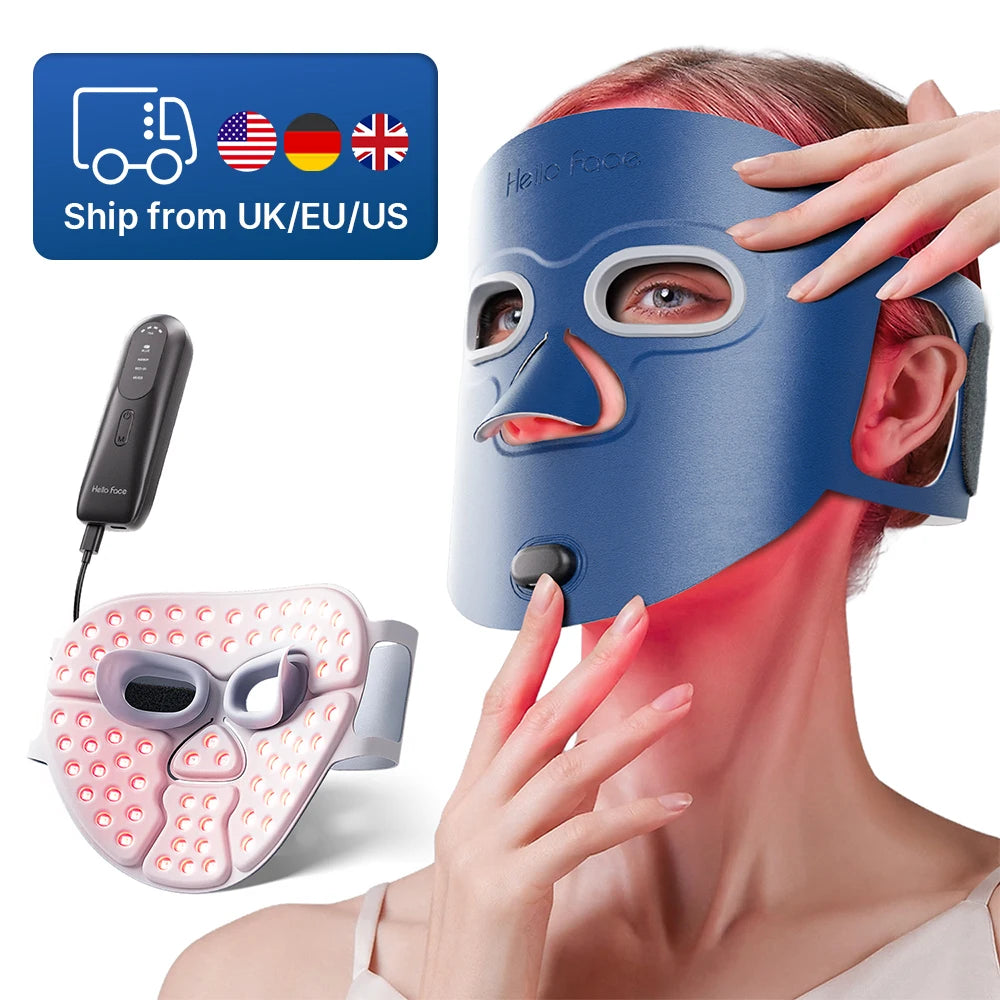 Hello Face Beauty LED Mask Infrared Red Light Wrinkle Reduction Blue Light Acne Treatment 3000mAh Rechargeable Skin Care Device
