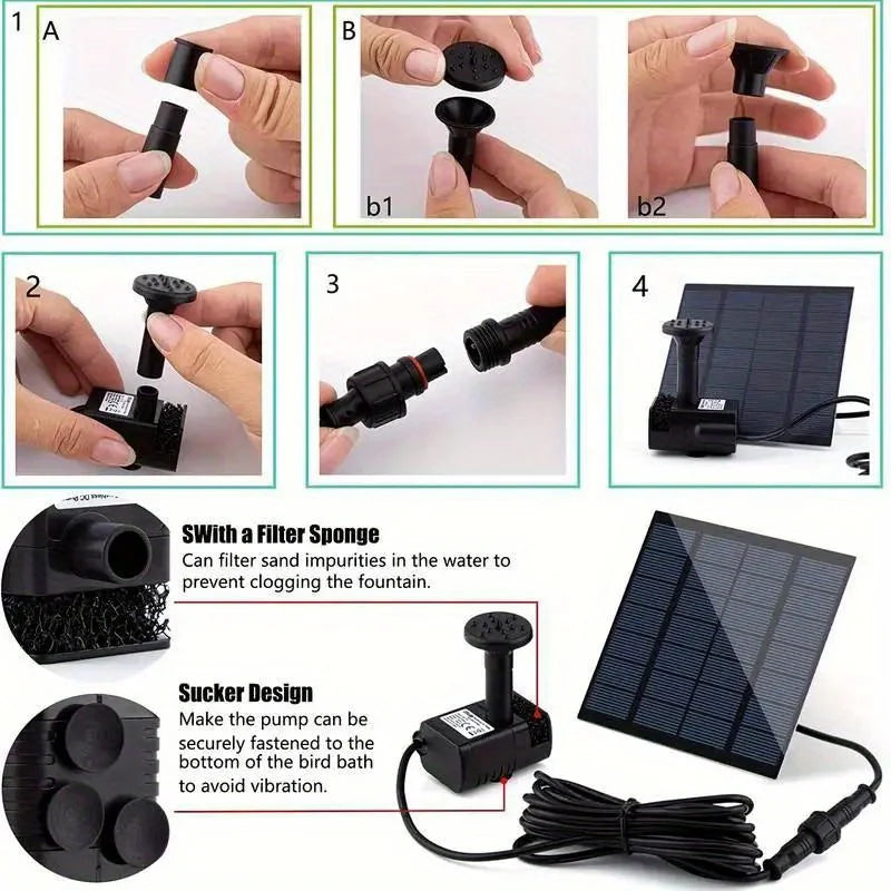 Solar Pond Fountain Pump With Six Nozzles For Bird Baths