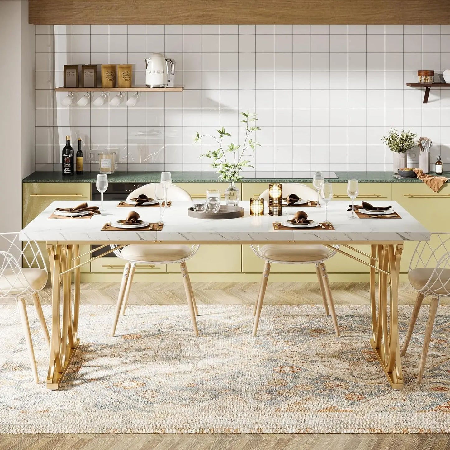 Little Tree Modern Faux Marble Dining Table For Kitchen