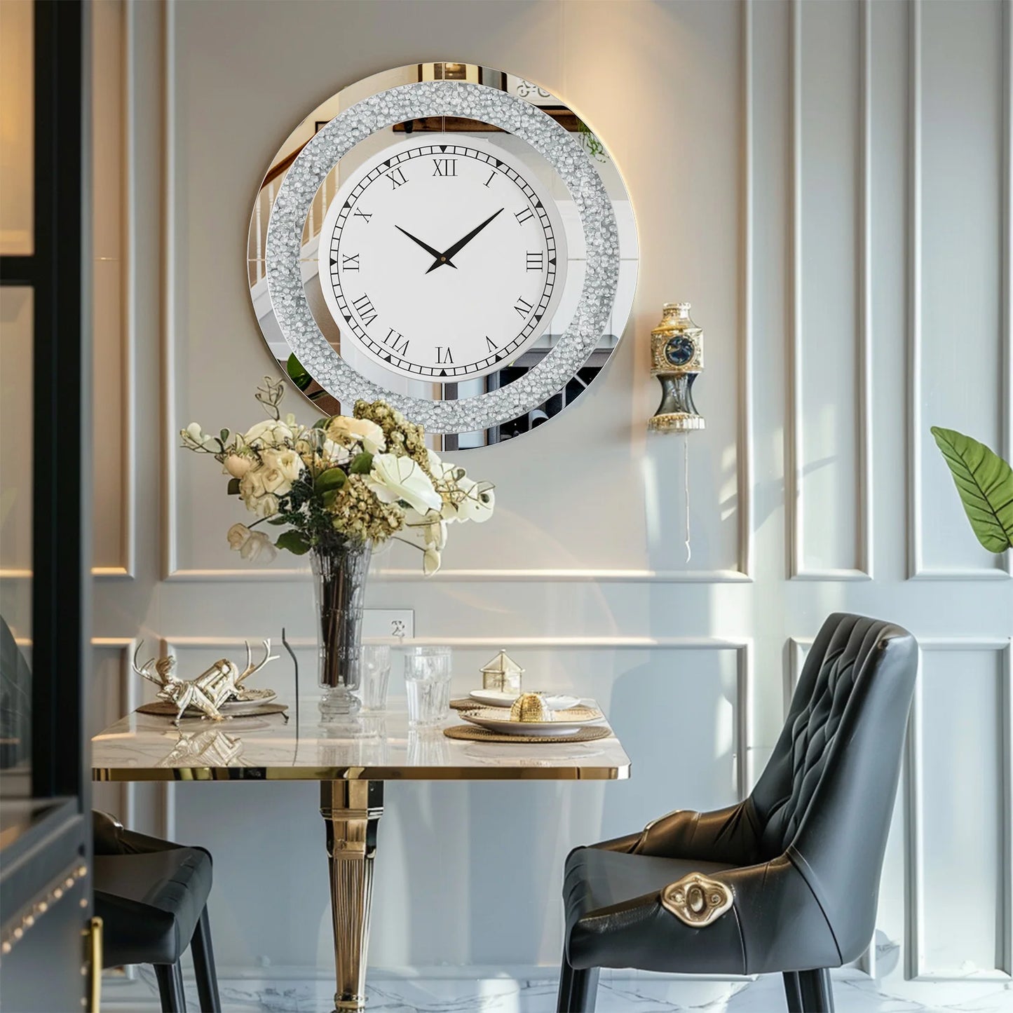 Crystal Sparkle Mirrored Wall Clock For Living Room
