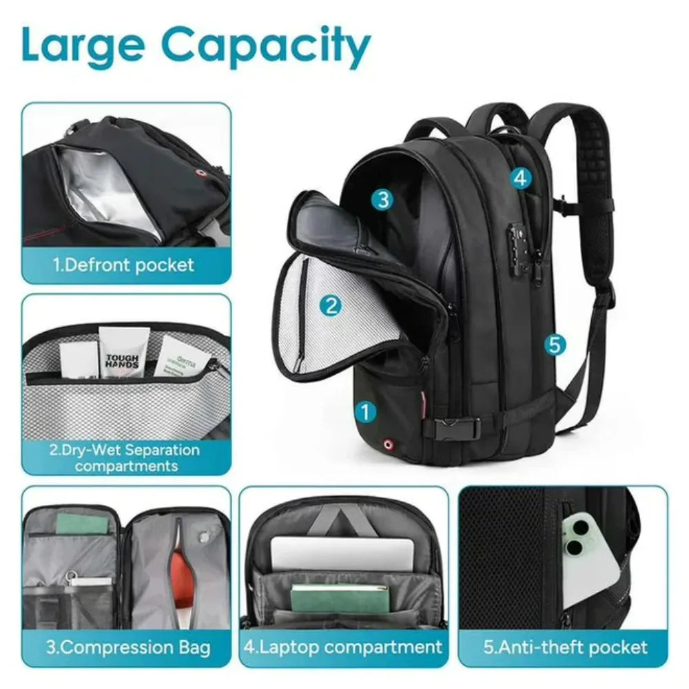 Kabaqoo 60L Expandable Vacuum Compression Bag Vacuum Backpack For Travel Water Resistant With Electric Vacuum Pump, TSA Lock, Wet Dry Separation, Gifts