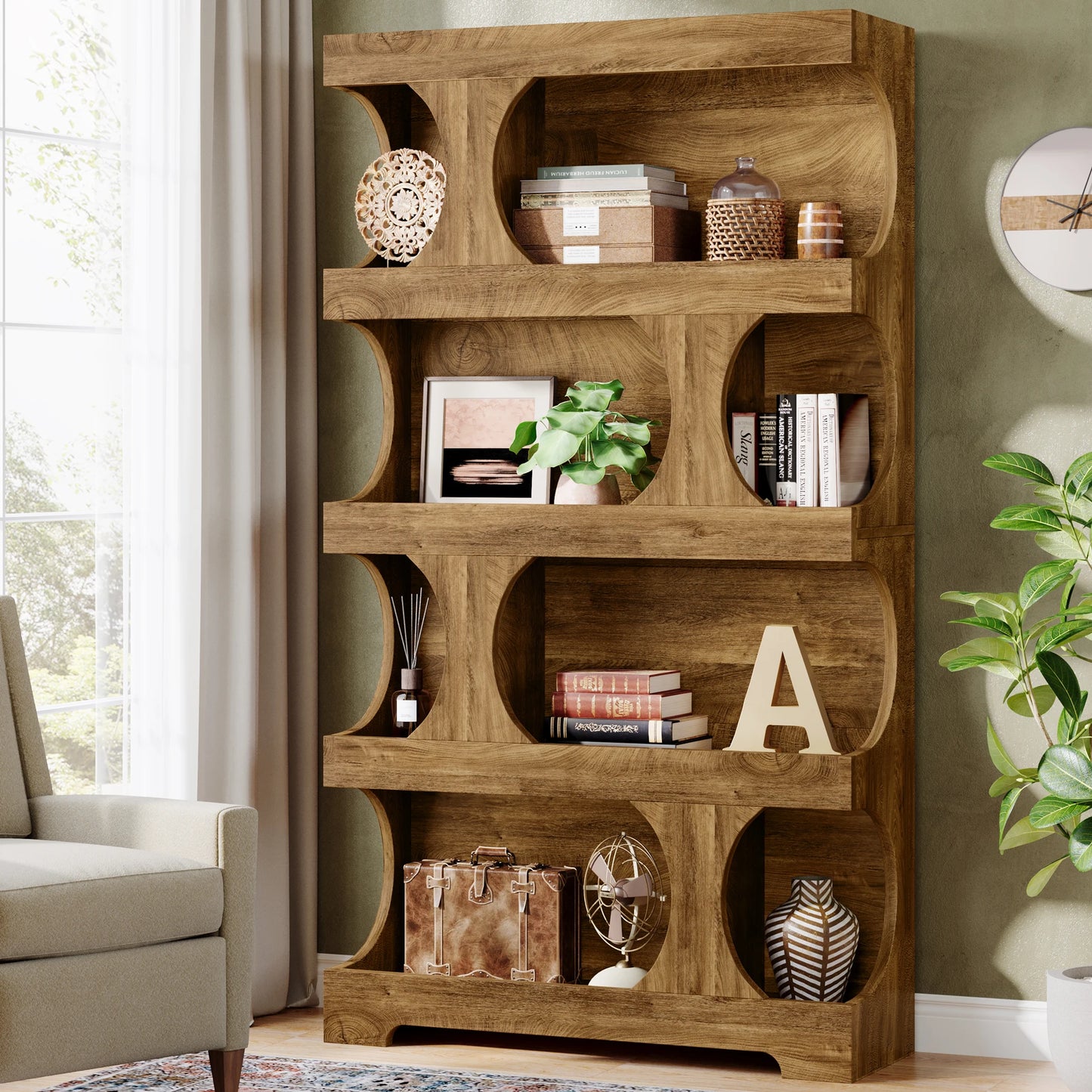 Tribesigns 4-Tier S-Shaped Bookshelf Modern Freestanding Display