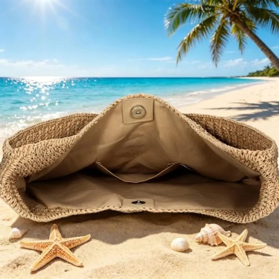 Beach Bags for Women Boho Straw Purse Summer Woven Shoulder Bag Handbag Crochet Mesh Tote Bag Vacation Purse