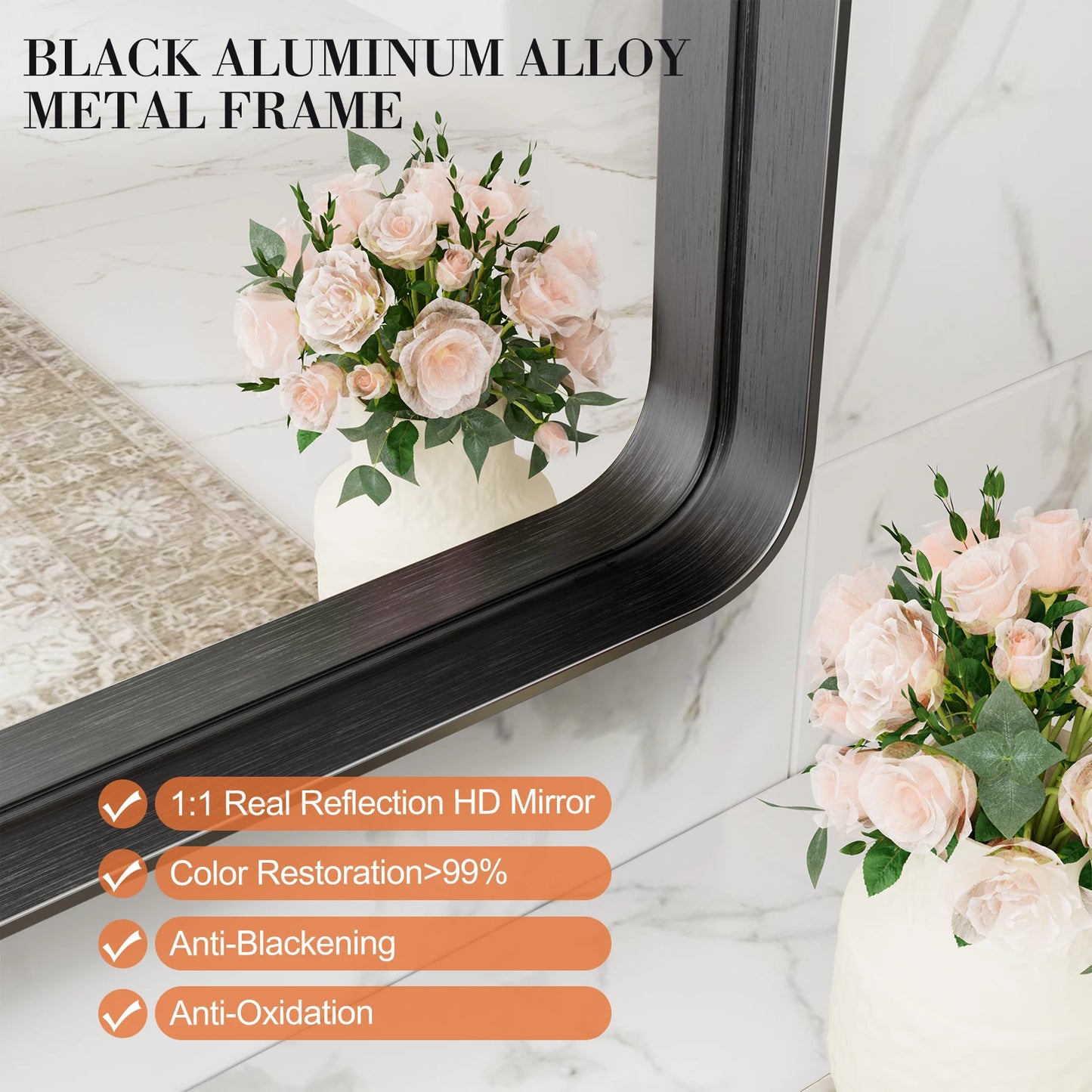 JHK Matte Metal Framed Bathroom Mirror For Wall Vanity