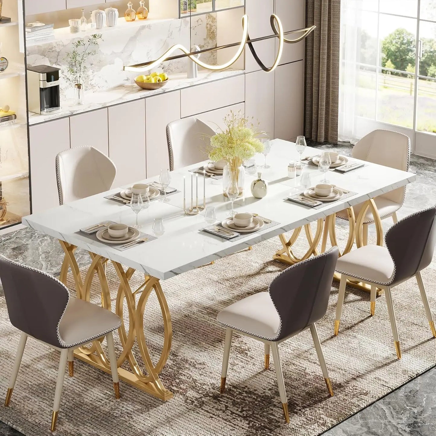 Little Tree Modern Faux Marble Dining Table For Kitchen