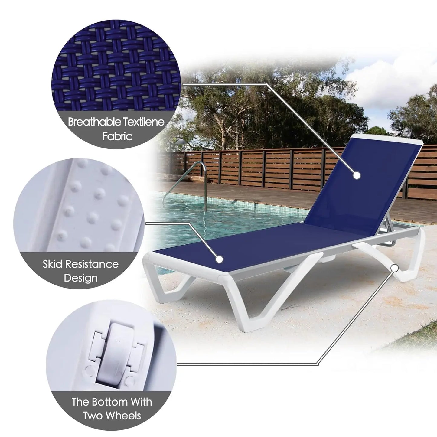 Adjustable Aluminum Outdoor Chaise Lounge Chair Textilene Recliner for Poolside Backyard Beach 2 Chairs Table Set, Custom