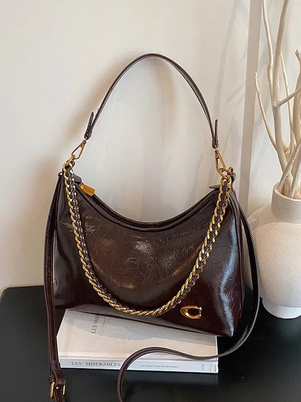 Free shipping designer bag 2026 Summer Women's French Waxed Leather Bucket Bag, Large Capacity Underarm Shoulder Crossbody Purse