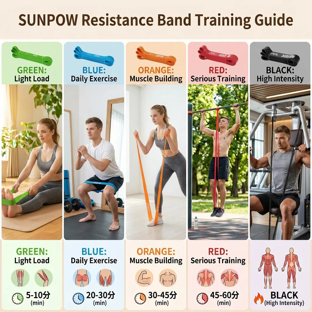 SUNPOW Pull Up Assistance Bands, Set of 5 Heavy Duty Resistance Bands for Men & Women, Natural Latex Exercise Bands for Pull-Up Progression, Home Workout, Strength Training, Mobility & Stretching
