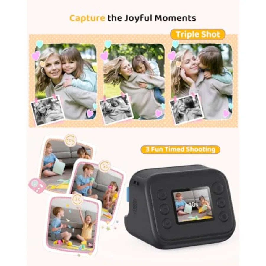 Color Instant Print Camera Camera with 5 Color Photo Paper 48MP and 1080P Video 21 Fun Frames 32G Card Christmas/Birthday Gifts