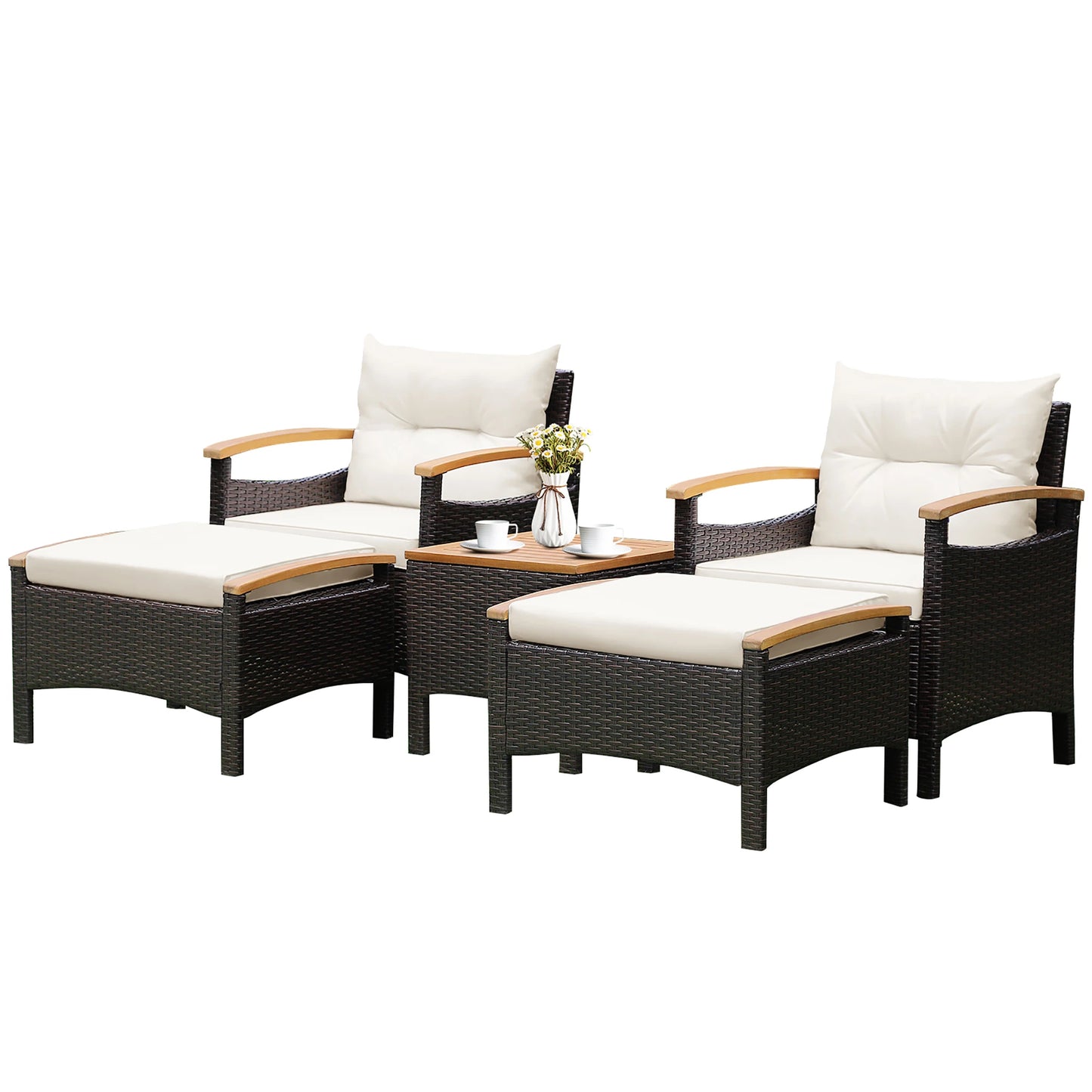 HOMASIS 5-Piece Patio Rattan Set With Cushioned Sofa And Table