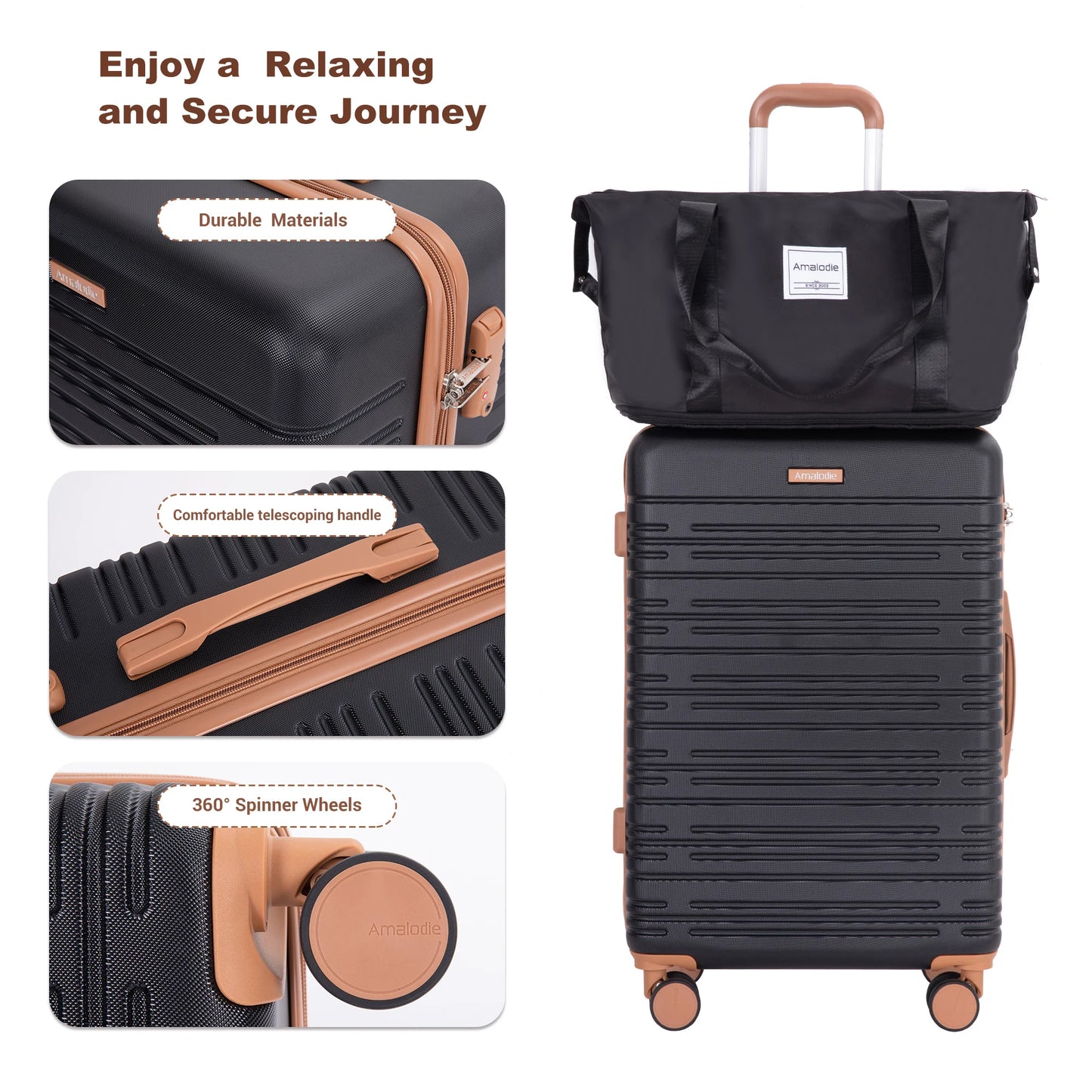 Luggage Sets 6 Piece, Suitcases with Double Spinner Wheels and TSA Lock, Hardcase 6 Set 16/20/24/28 Luggage with Travel Duffle Bag
