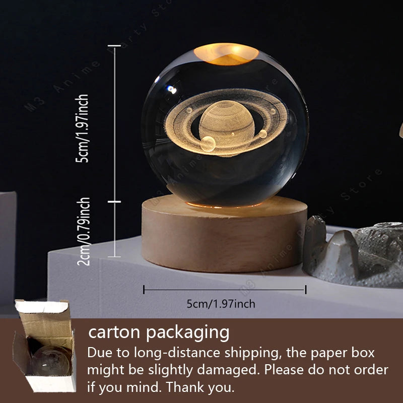 3D Crystal Ball Night Light Led Galaxy Lamp Saturn Moon