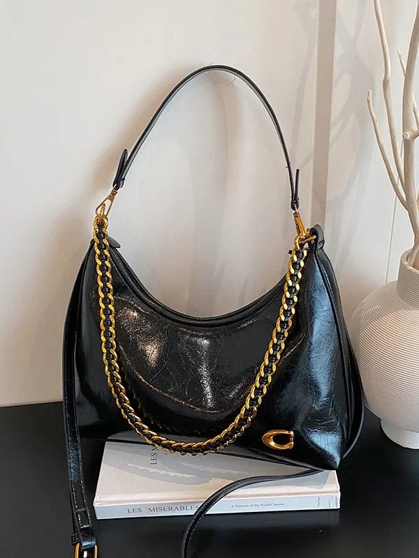 Free shipping designer bag 2026 Summer Women's French Waxed Leather Bucket Bag, Large Capacity Underarm Shoulder Crossbody Purse