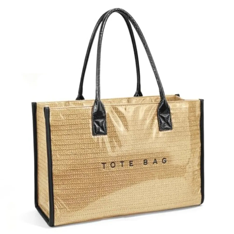 PVC Tote Bag For Women Plastic Purse Kraft Paper Letter Print