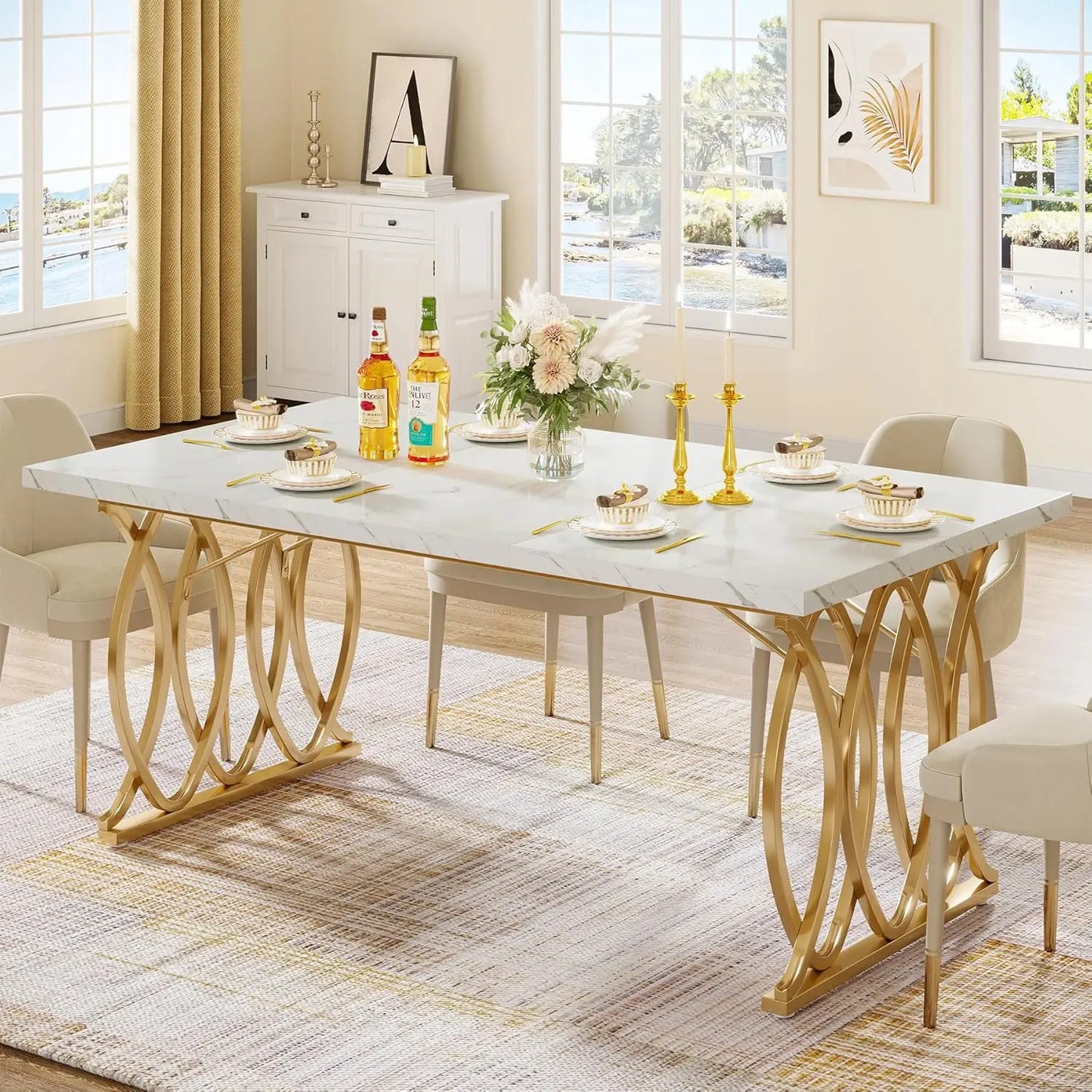 Little Tree Modern Faux Marble Dining Table For Kitchen