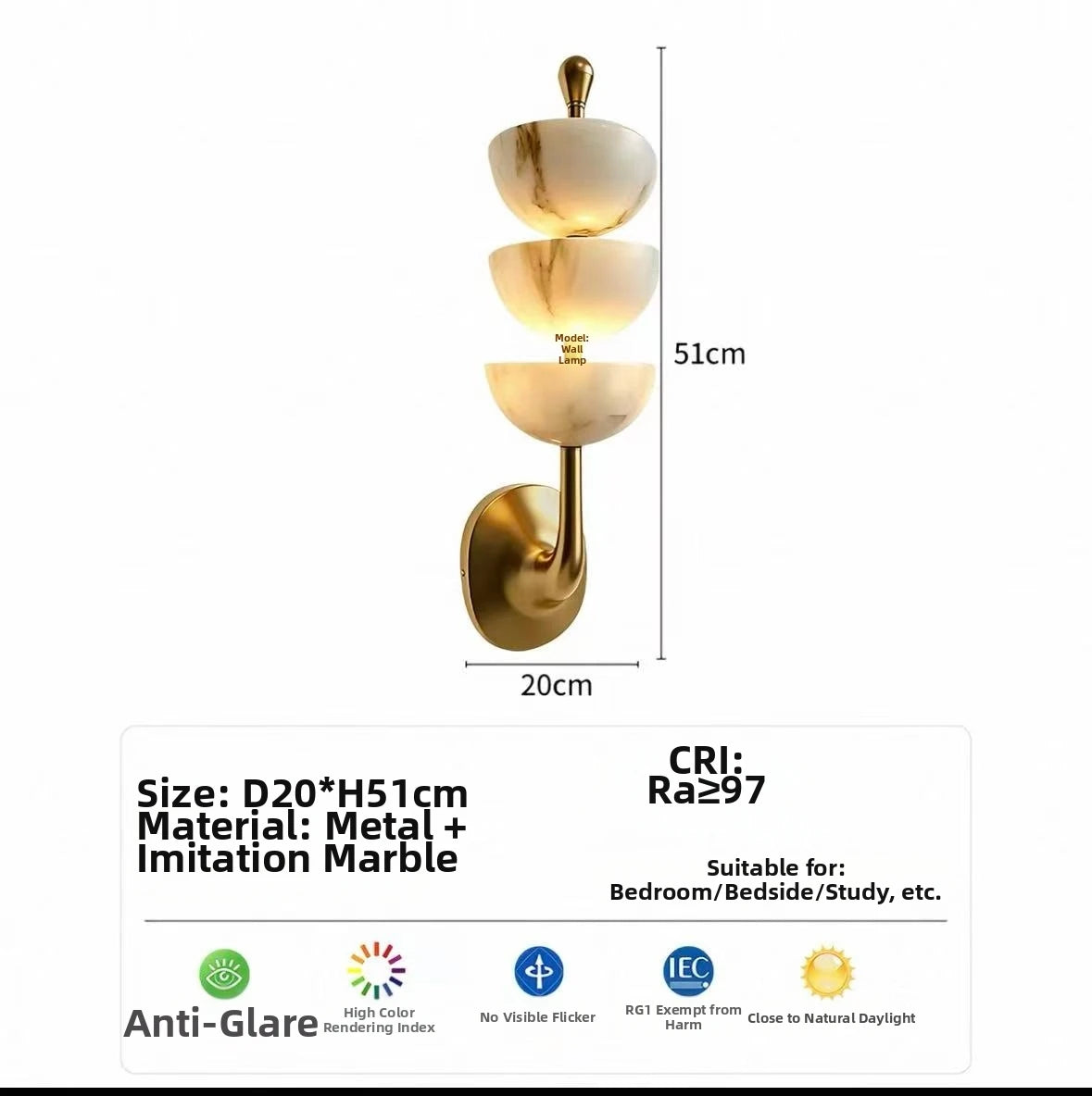 All-Copper Marble Wall Lamp Nordic Modern Luxury Living Room Bedside