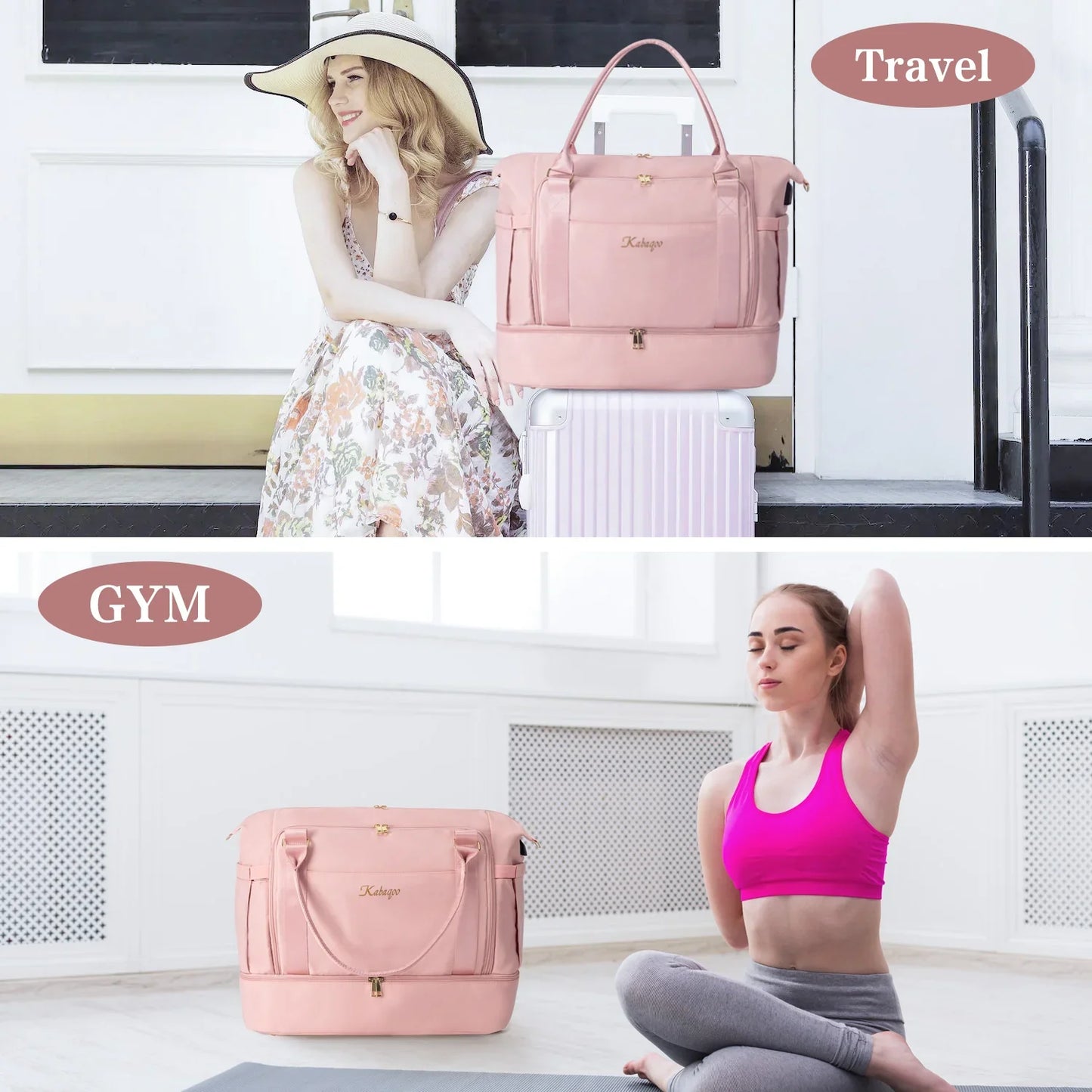 2PC Large Capacity Travel Duffle HandBag Weekender Bag For Women Gym Bag with USB Charging Port Shoe Compartment Carry on Overnight