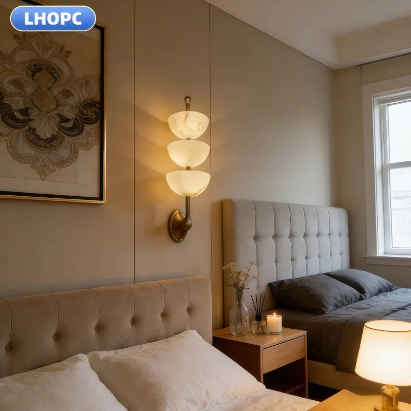 All-Copper Marble Wall Lamp Nordic Modern Luxury Living Room Bedside