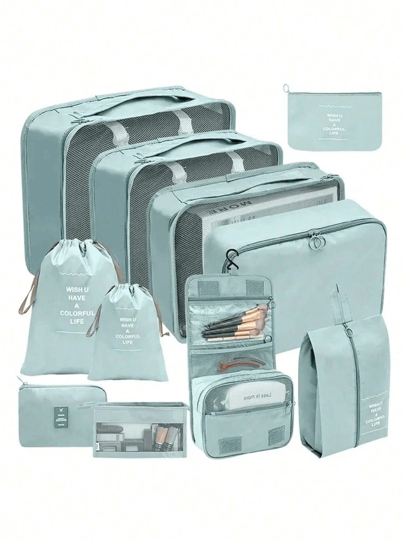 11 Piece Travel Packing Cubes Set, Luggage Organizer with Toiletry Makeup Bags, Shoe Underwear Clothing Storage Bags for Suitcase