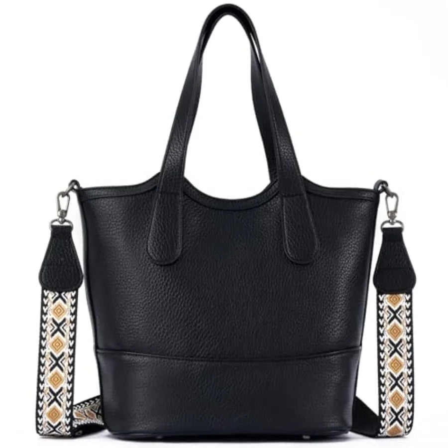 Tote Bag for Women, StrawandVegan Leather Bucket Bags Crossbody Top Handle Purses And Handbags For Work Travel Beach