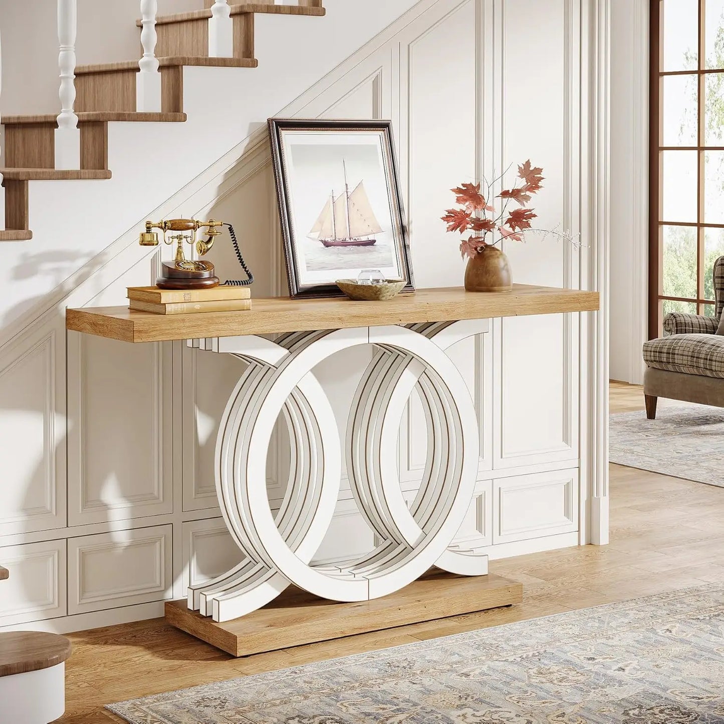 Little Tree Console Table With Geometric Wood Base