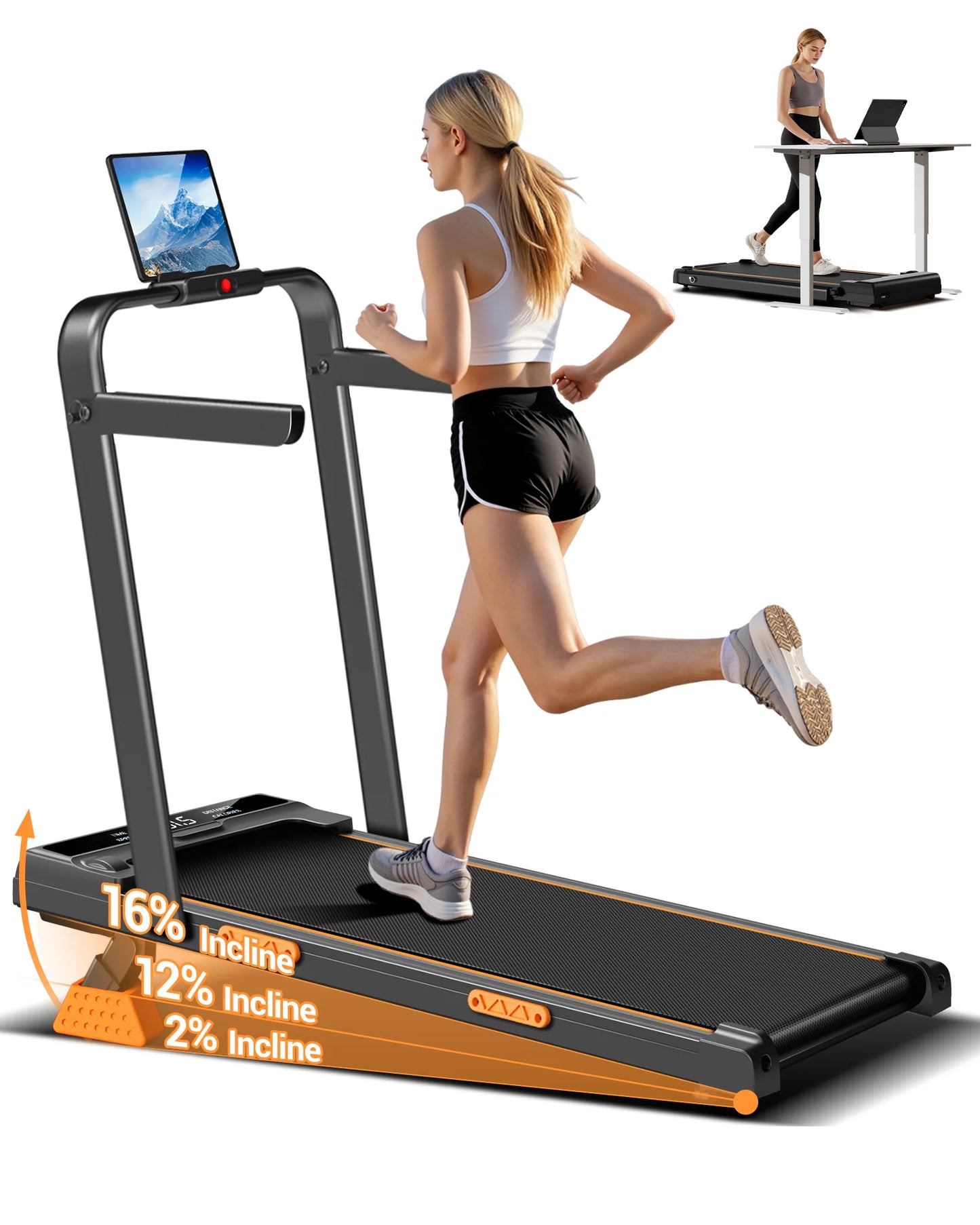 UMAY 2 In 1 Foldable Walking Running Treadmill Adjustable 15% Incline Silent Motor Max Load 136kg Home Fitness Machine